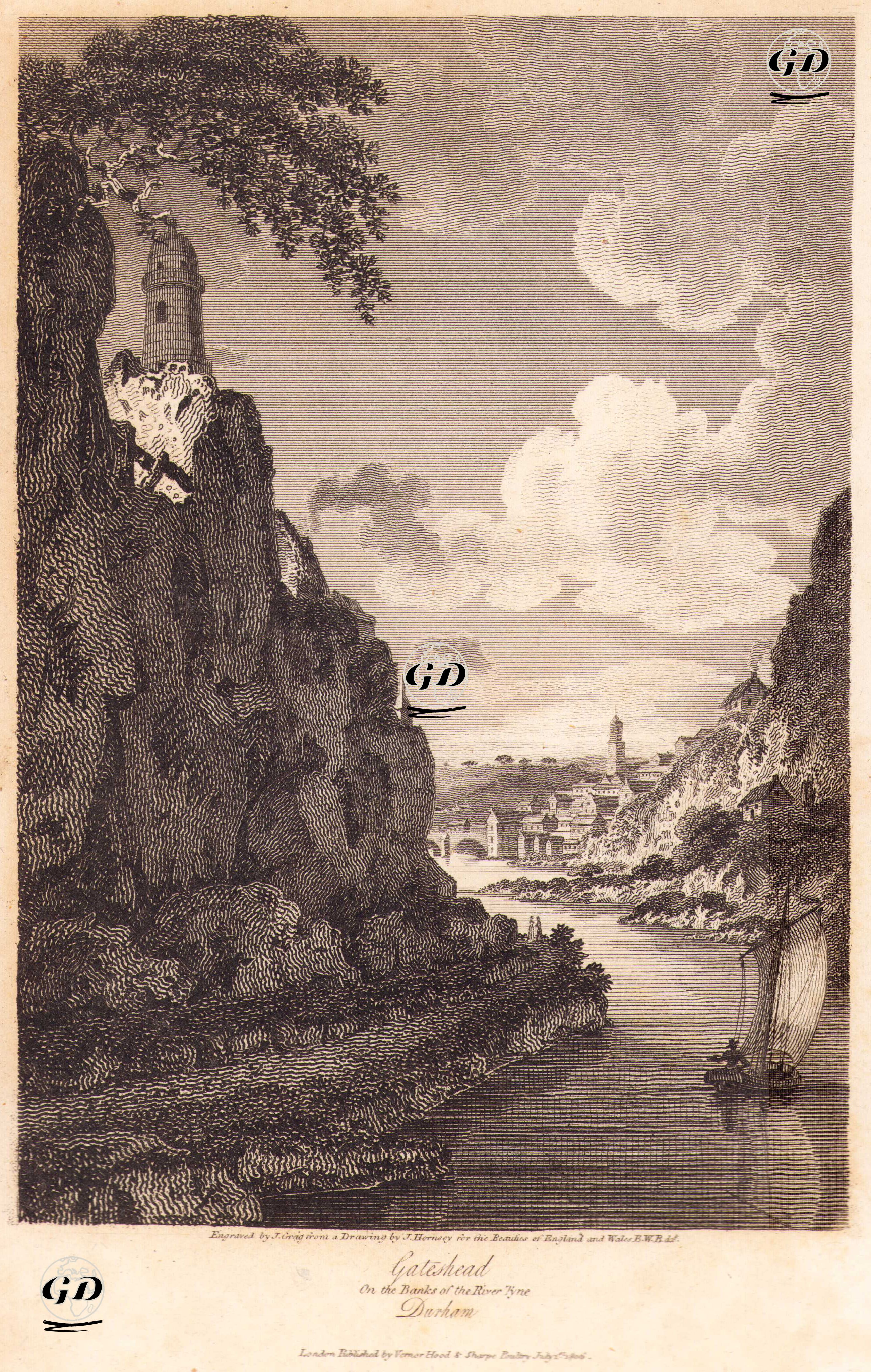 Tyne Nehri Sahilindeki Gateshead, Durham - J.Hornsey - 1806