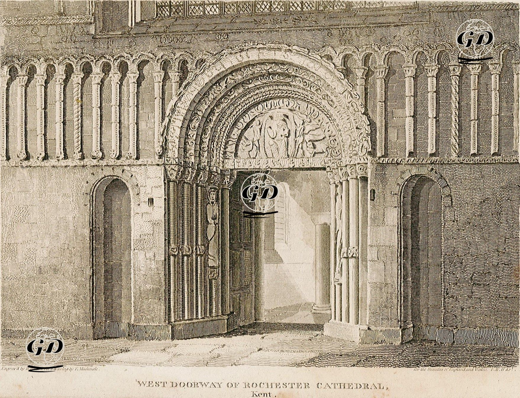 Rochester Katedralinin Batı Kapısı, Kent - Frederick Mackenzie (1788-1854) - 1808