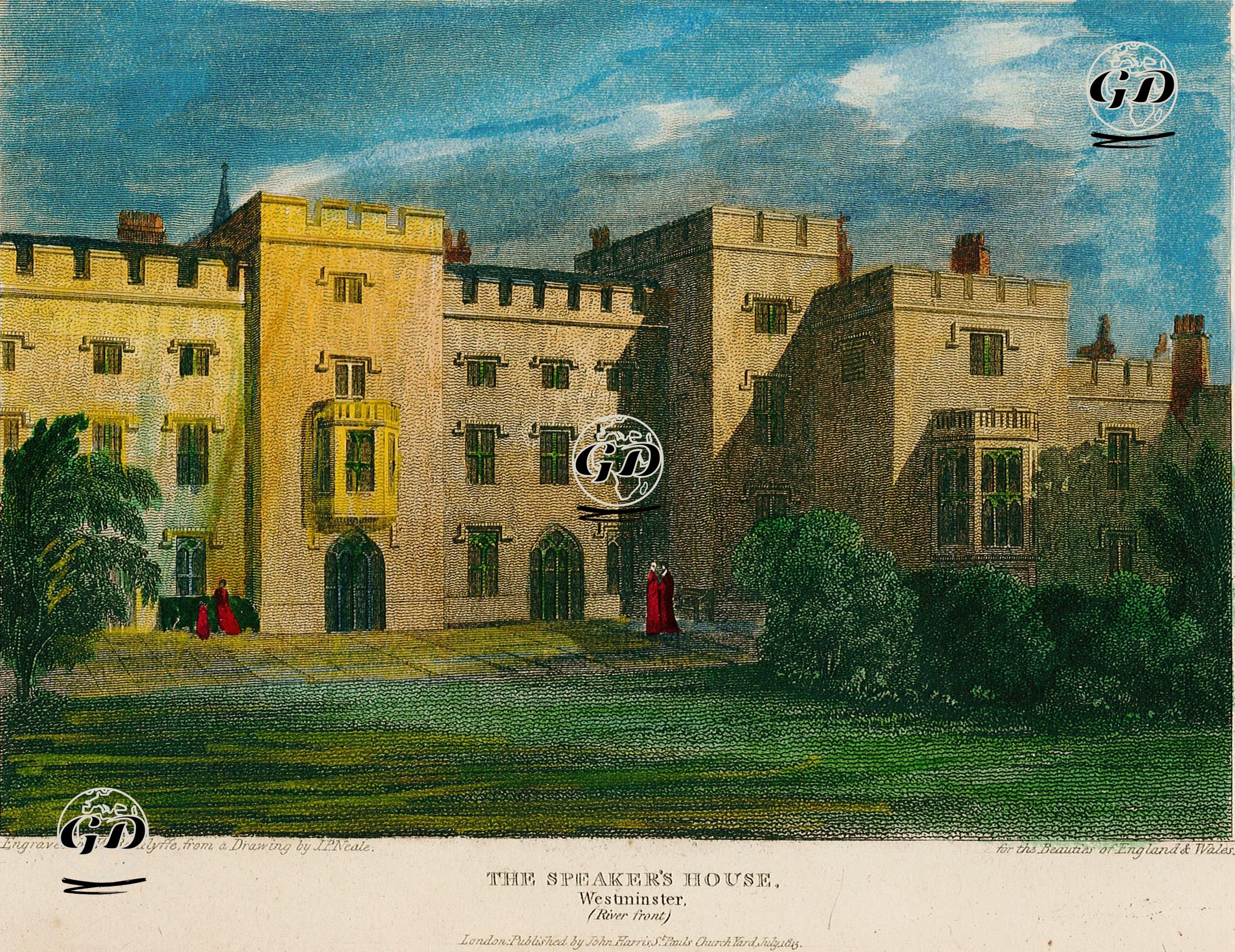 Avam Kamarası Başkanının Evinin Nehir Tarafından Görünümü, Westminster - John Preston Neale (1780-1847) - 1815