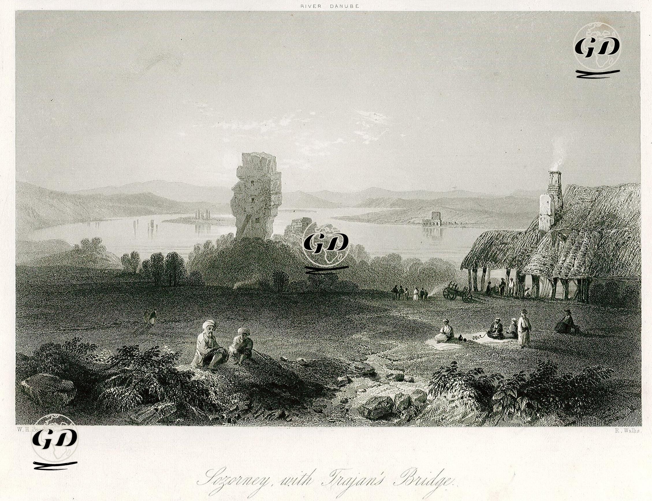 Tuna Nehrinin Üstünde Traianus Köprüsü, Sozorney - William Henry Bartlett (1809-1854) - 1842