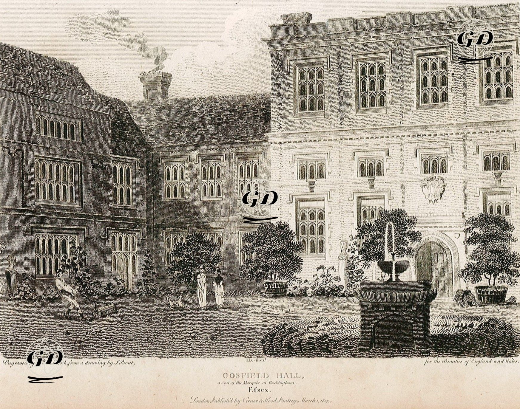 Buckingham Markisinin Evi Gosfield Hall Malikhanesi, Essex - Samuel Prout (1783-1852) - 1805