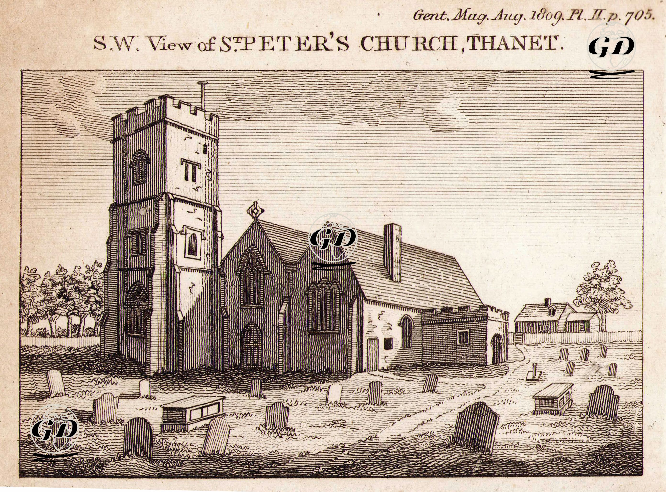 St.Peter Kilisesinin Güney Batı Görünümü, Thanet -  - 1809