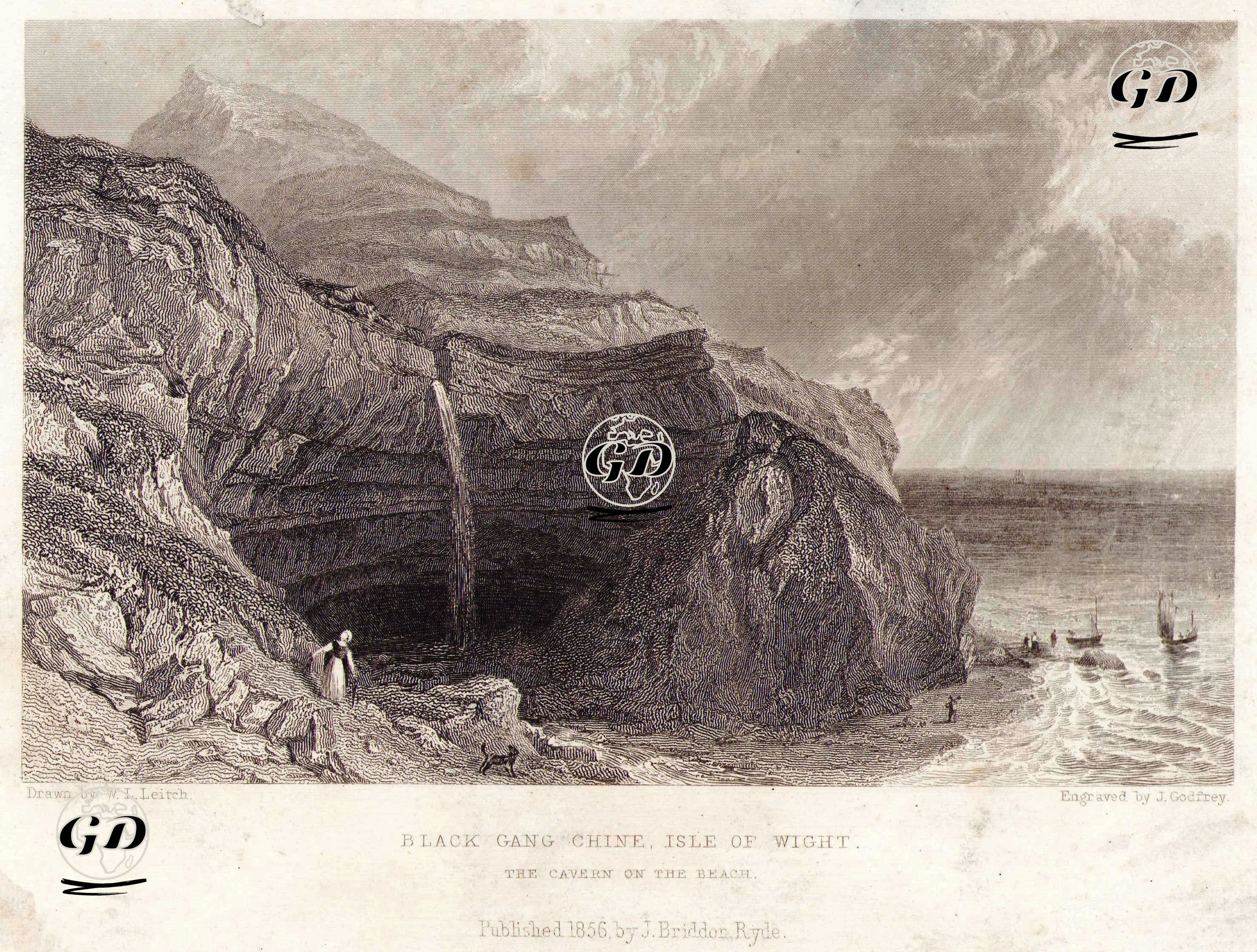 Wight Adasındaki Blackgang Sahilinde Bulunan Mağara - William Leighton Leitch (1804-1883) - 1856