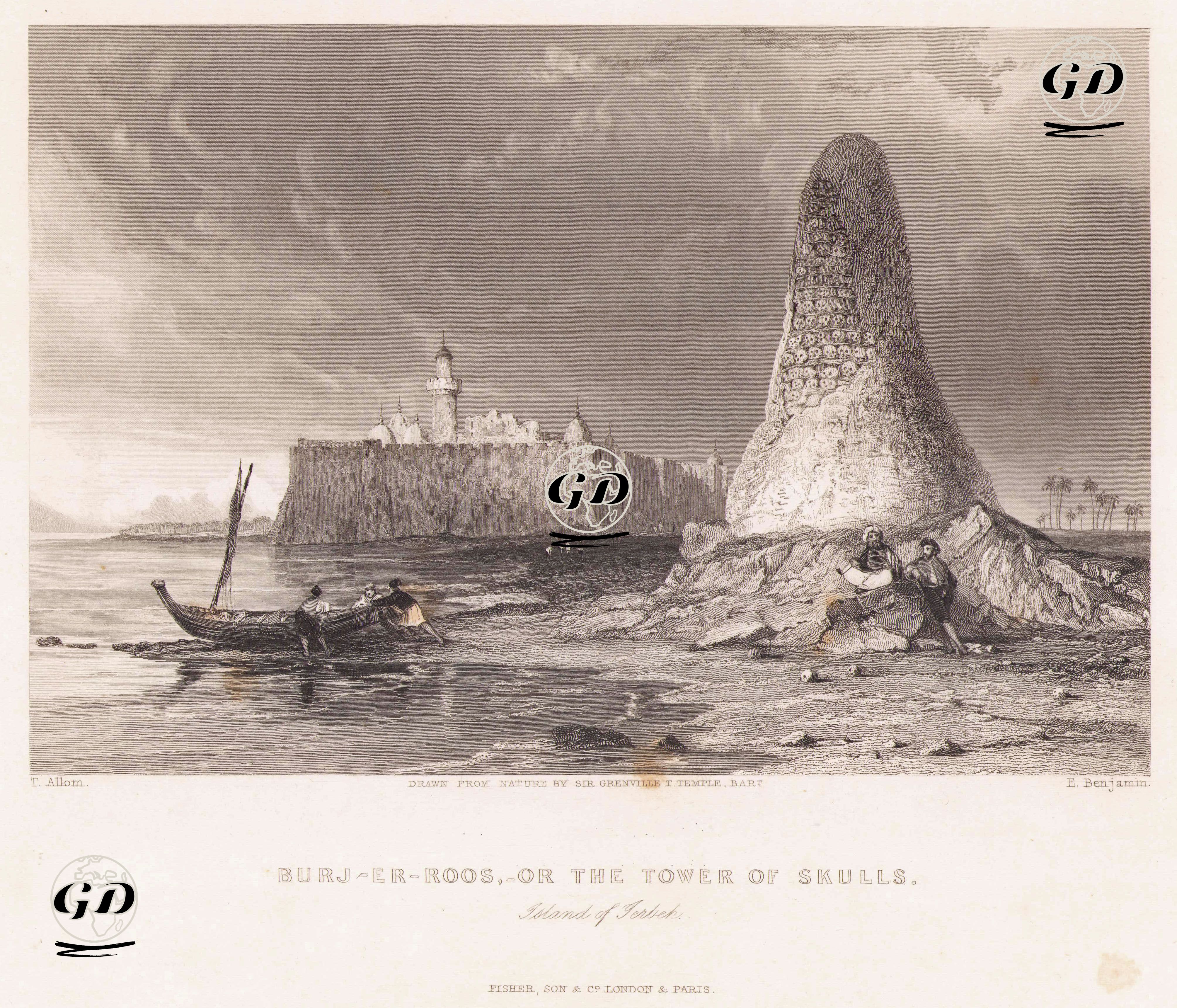 Bur Jer Roos Or The Tower Of Skulls. İsland Of Jerbeh - Thomas Allom (1804-1872) - 1840