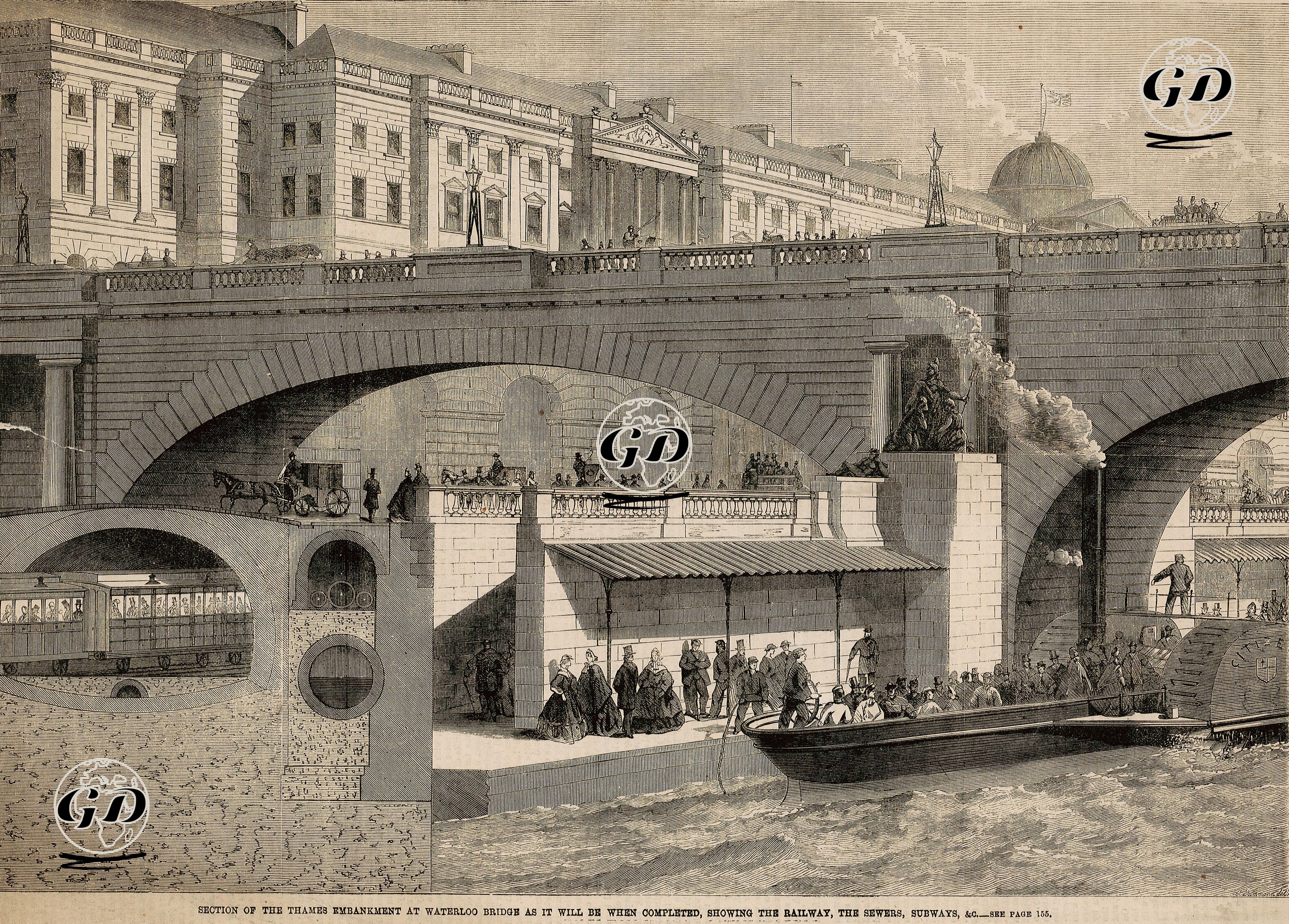 Thames Nehrinin Üstündeki Waterloo Köprüsünün Altındaki Rıhtımın Yapısı -  - 1860's