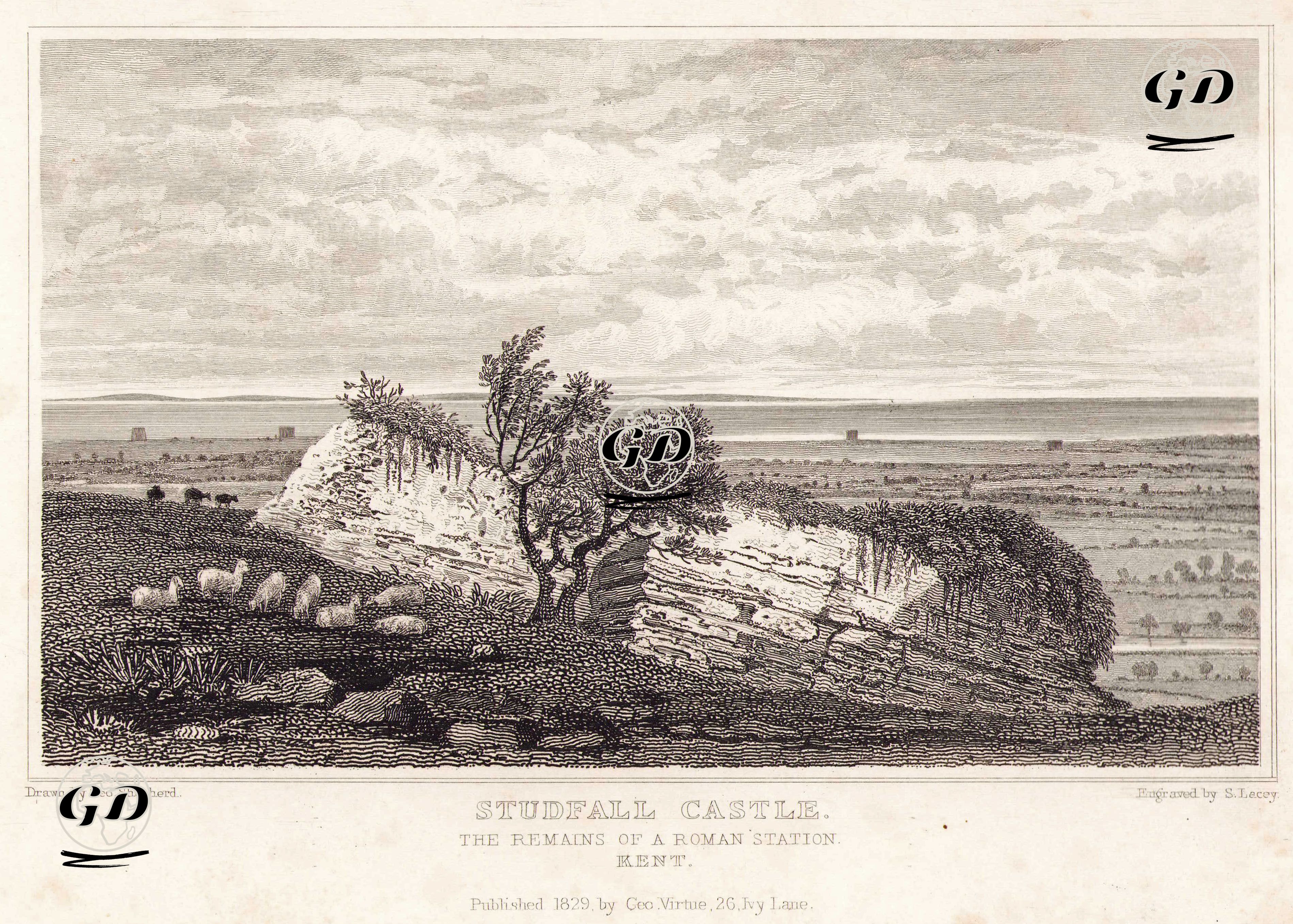 Roma Kalıntılarında Bulunduğu Studfall Kalesi, Kent - George Sidney Shepherd (1784-1862) - 1829