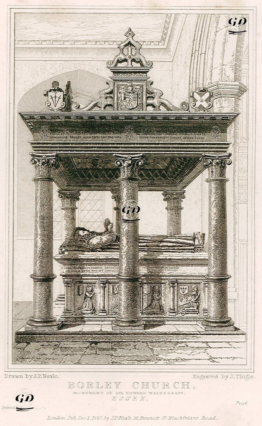 Borley Kilisesinde Edward Waldecrave'nin Anıt Mezarı, Essex - John Preston Neale (1780-1847) - 1825
