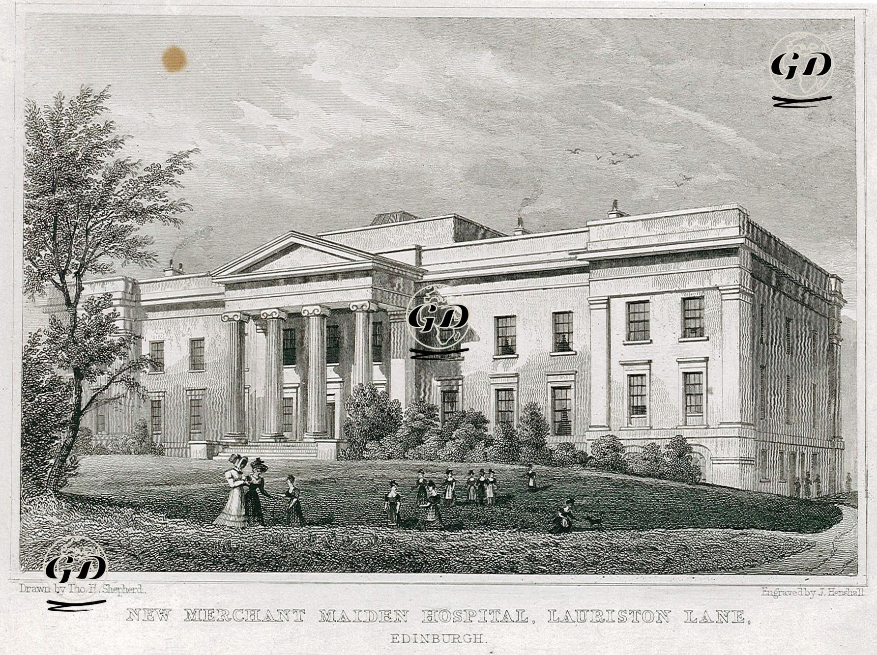 New Merchant Maiden Hospital, Lauriston Lane, Edinburgh - Thomas Hosmer Shepherd (1792-1864) - 1829