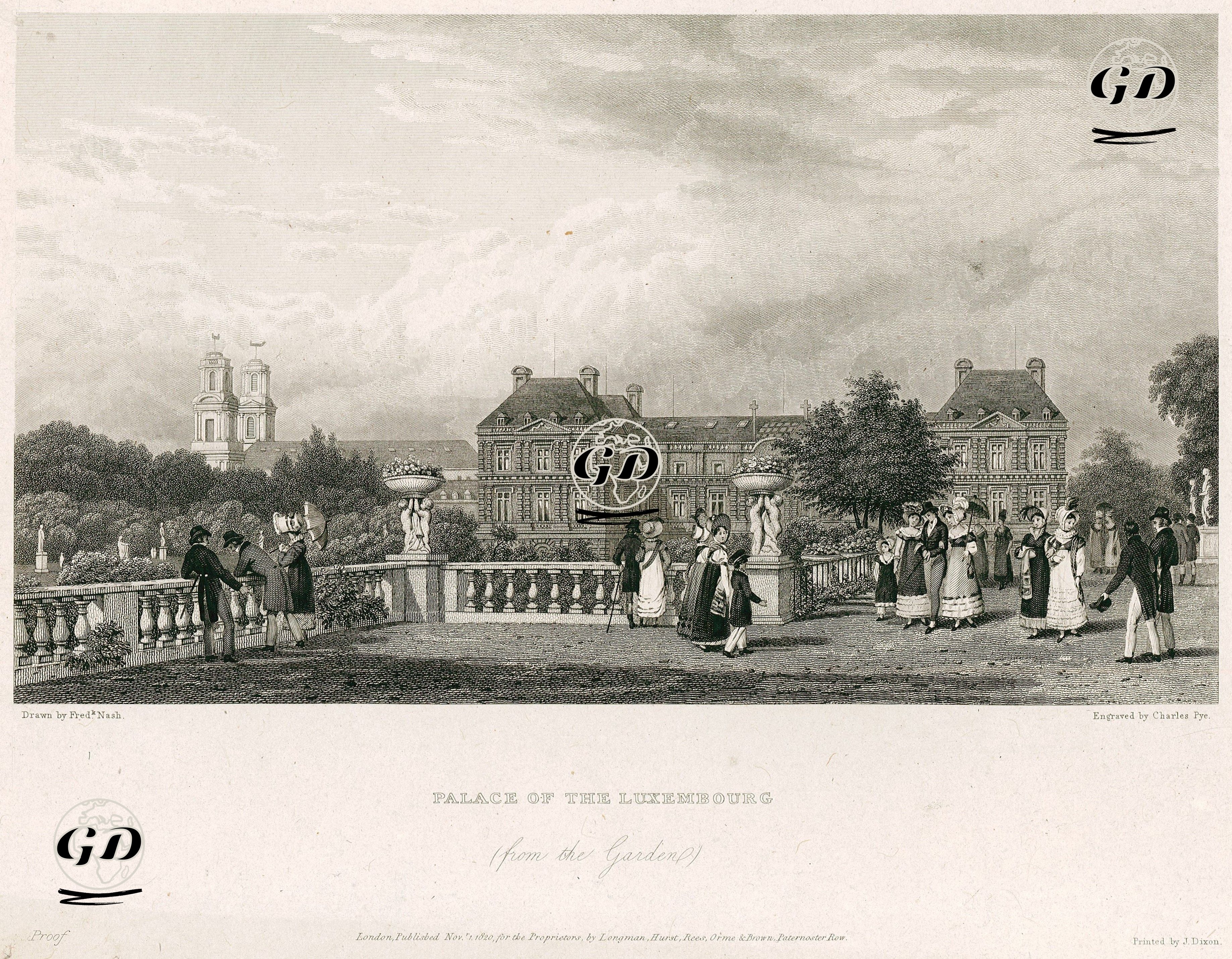Palace Of The Luxembourg (From The Garden) - Frederick Nash (1782-1856) - 1820