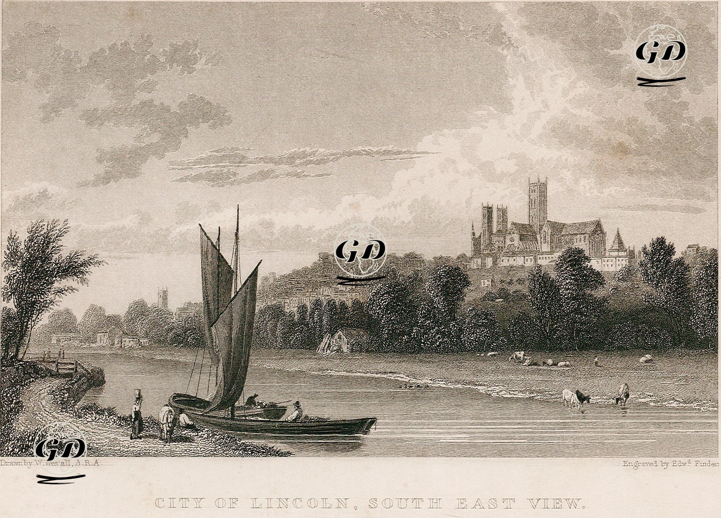 Lincoln Şehrinin Güneydoğudan Görünümü - William Westall (1781-1850) - 1828