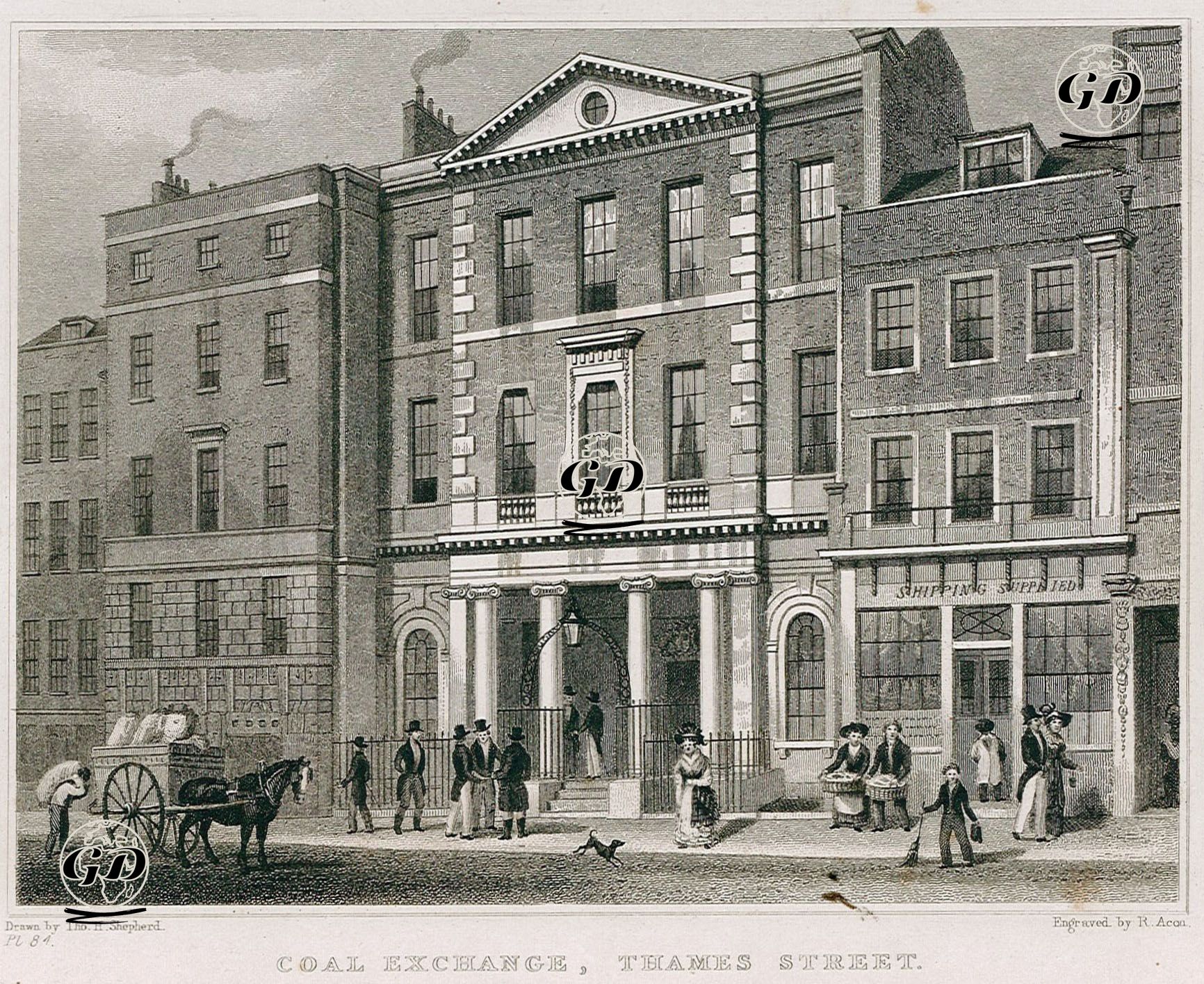 Kömür Borsa Binası, Thames Caddesi, Pl.84 - Thomas Hosmer Shepherd (1792-1864) - 1830