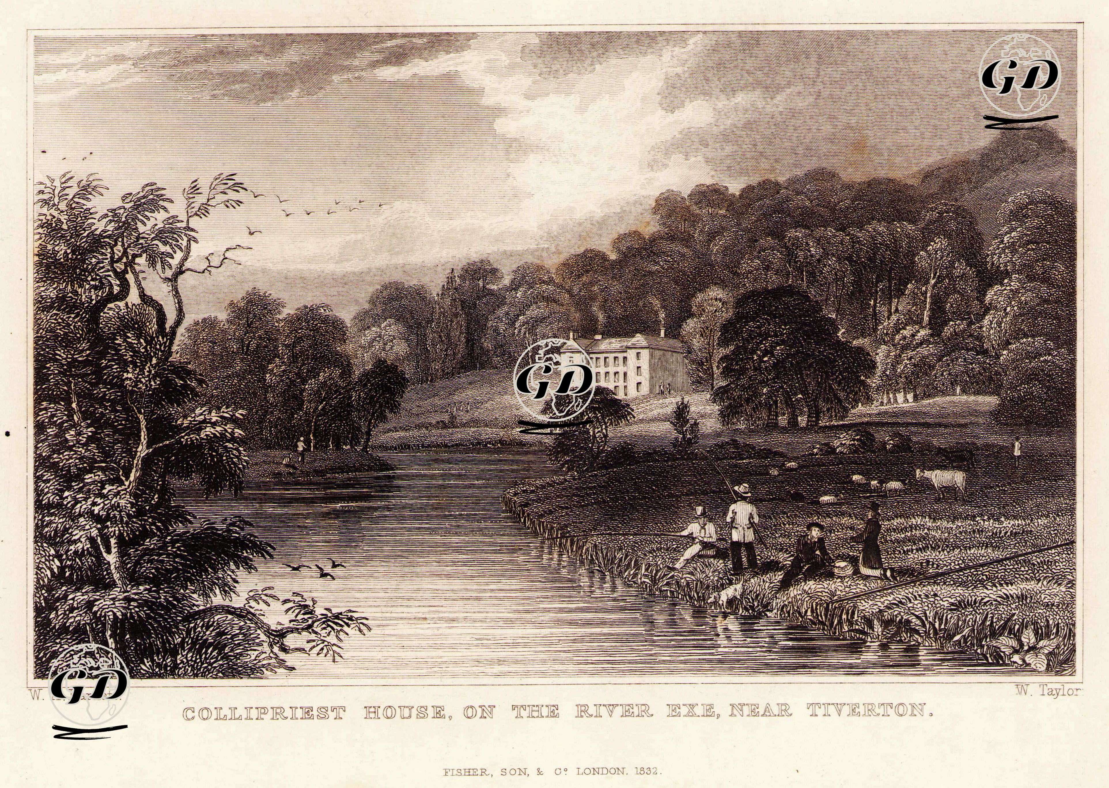 Tiverton Yakınlarında Exe Nehrinin Üzerindeki Collipriest Malikhanesi - William Henry Bartlett (1809-1854) - 1832