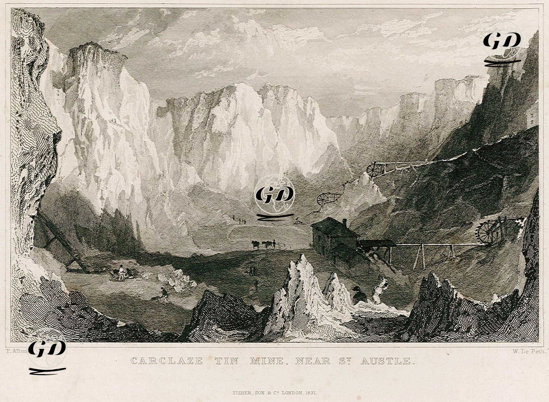 St.Austle Yakınlarındaki Carclaze Kalay Madeni - Thomas Allom (1804-1872) - 1831