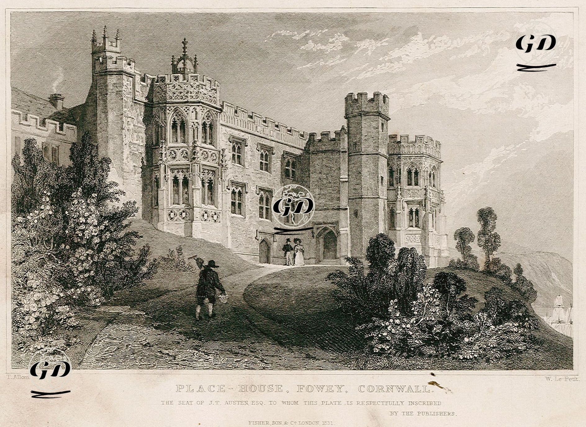 J.T.Austen'in Evi Place Malikhanesi, Fowey, Cornwall - Thomas Allom (1804-1872) - 1831