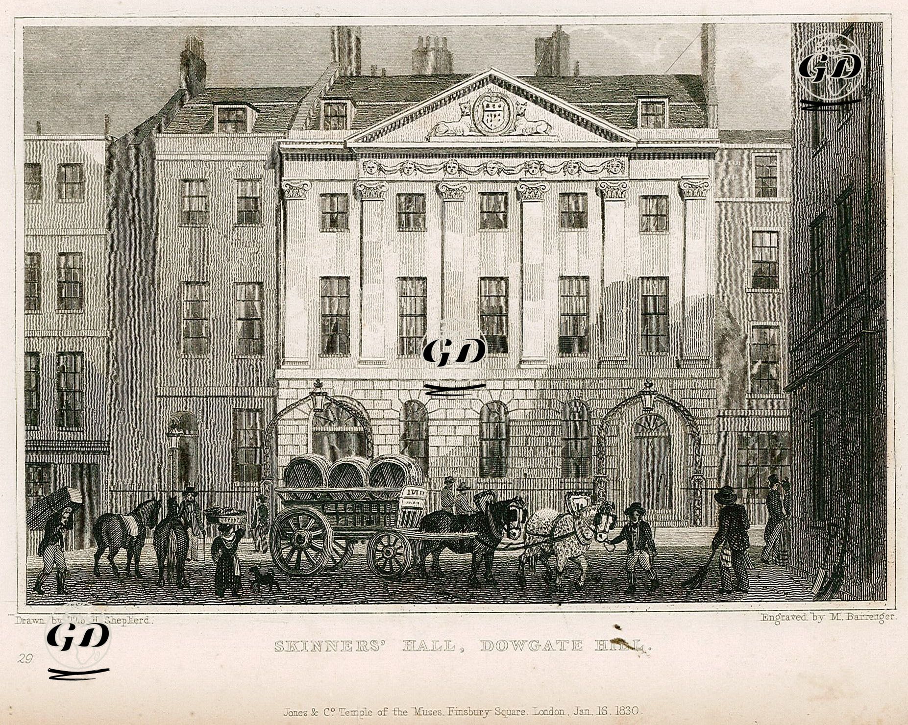 Skinners (Dericiler) Hall Binası, Dowgate Hill, Pl.29 - Thomas Hosmer Shepherd (1792-1864) - 1830