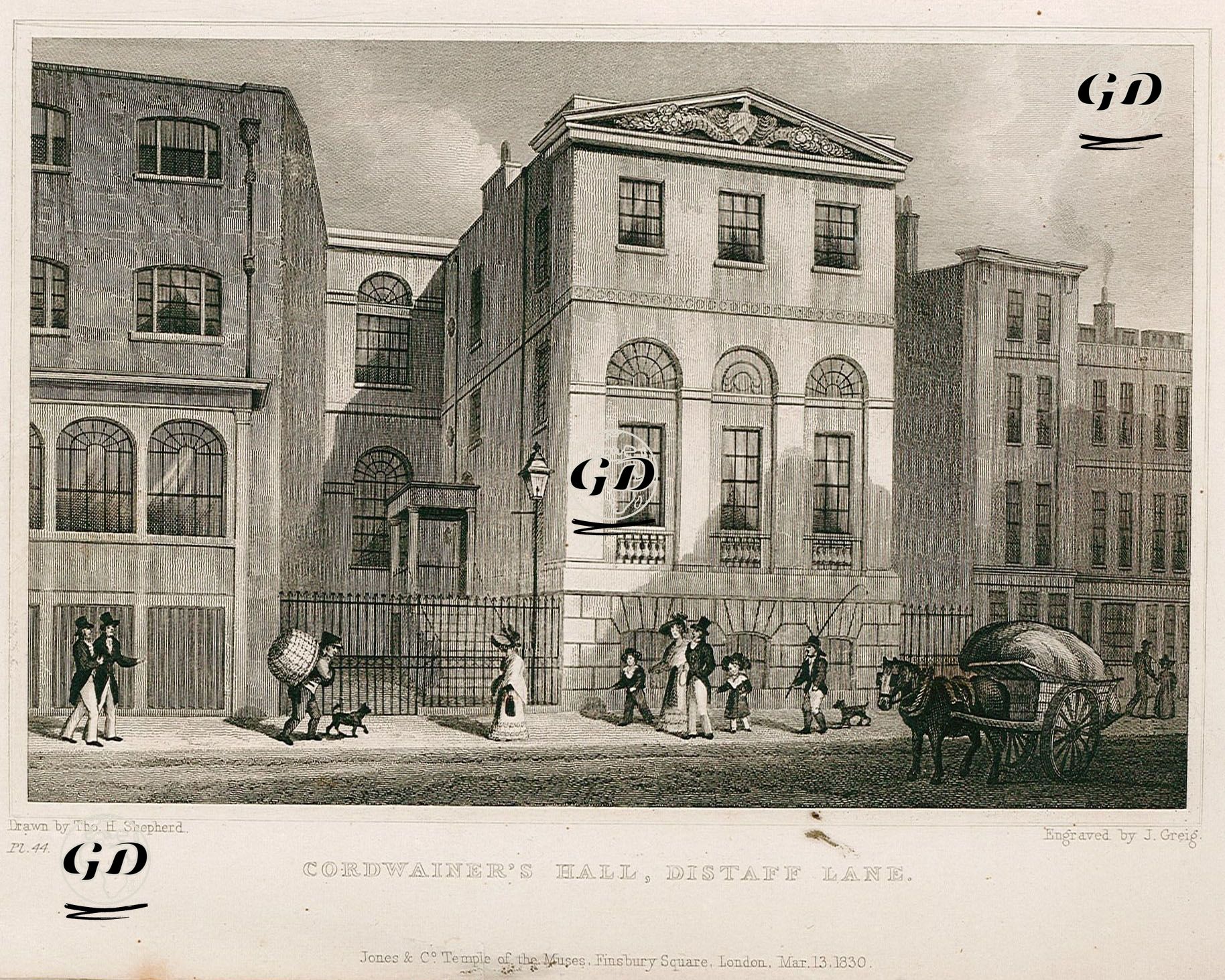 Cordwainer's (Ayakkabıcılar) Hall Binası, Distaff Line, Pl.44 - Thomas Hosmer Shepherd (1792-1864) - 1830