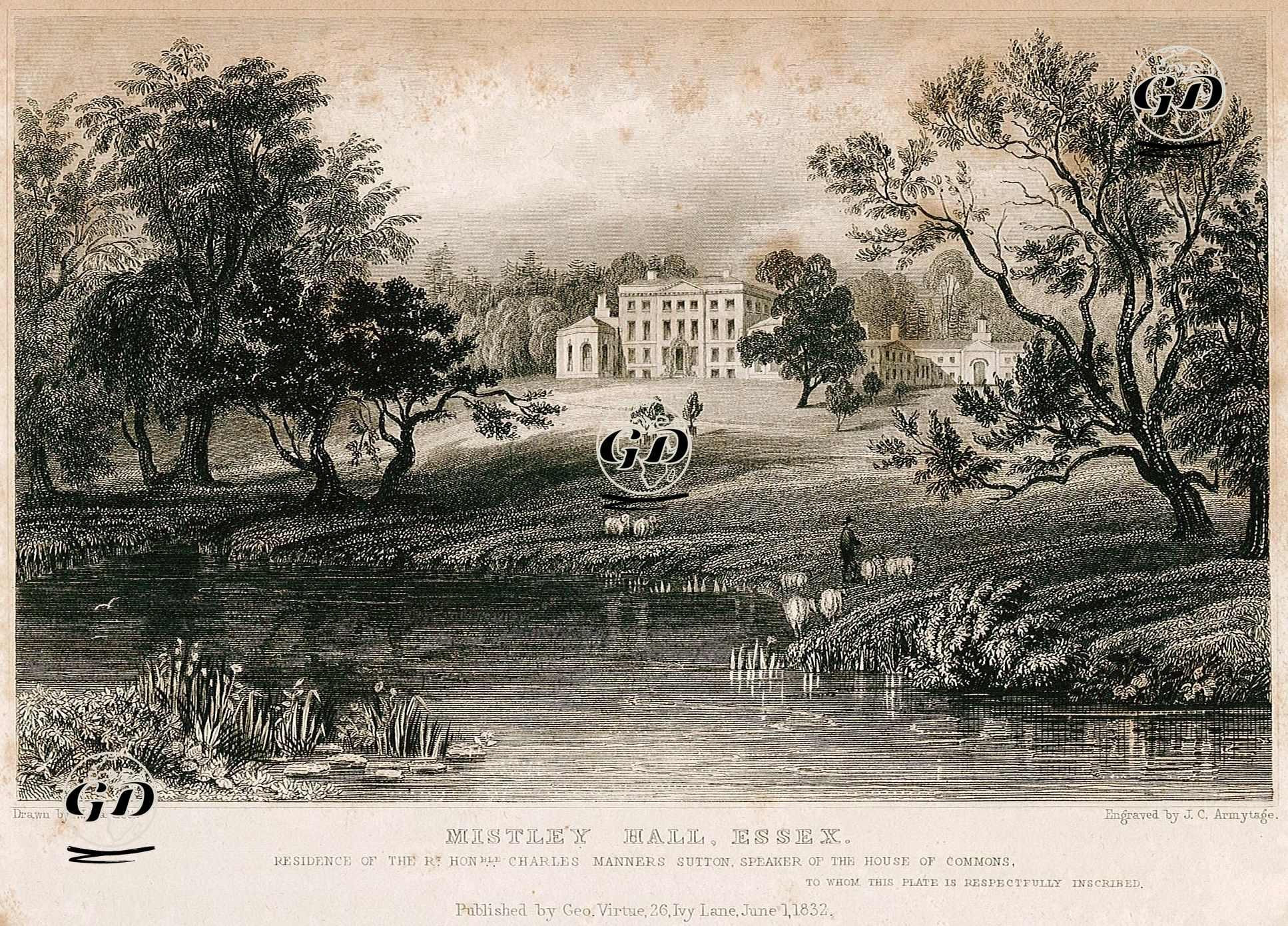 Mistley Hall, Essex, Residence Of The R.Hon. Charles Manners Sutton, Speaker Of The House Of Commons - William Henry Bartlett (1809-1854) - 1832