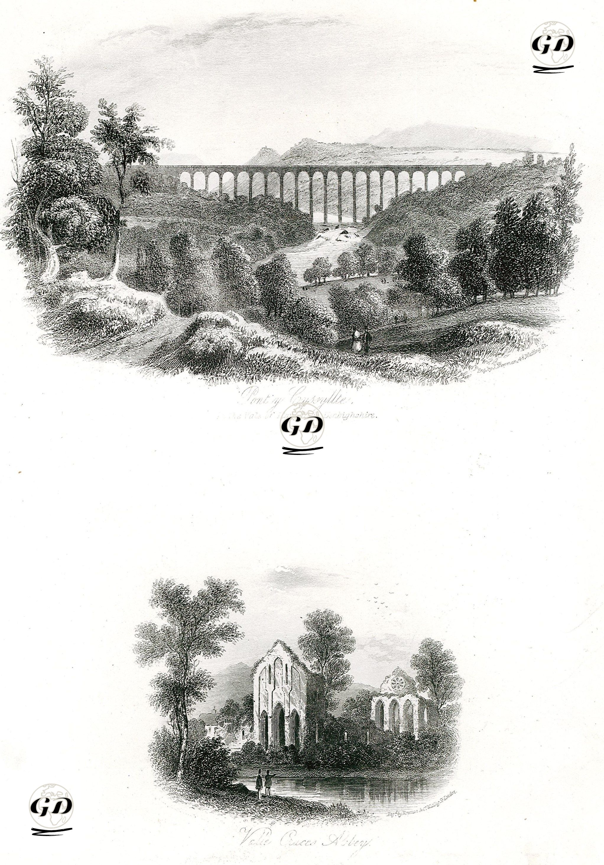 llangollen Vadisinde Cyssyllte Köprüsü, Denbingshire-Cruces Vadisi Manastırı -  - 1850's