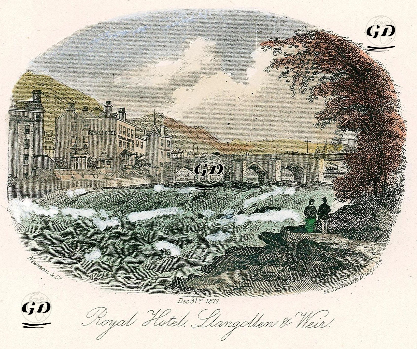 Llangollen Kasabası, Dee Nehri Üzerindeki Bent Ve Royal Hotel -  - 1877