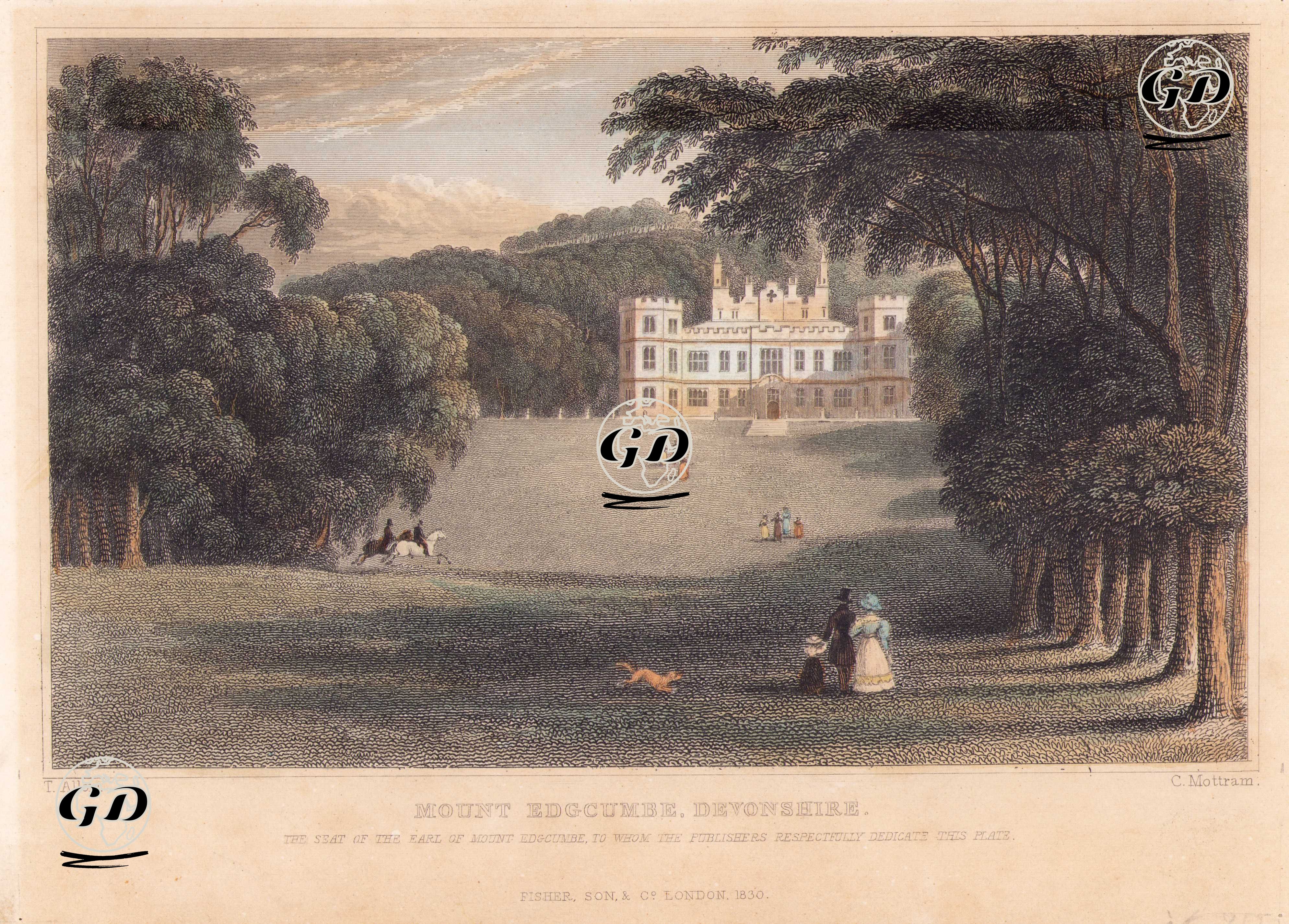 Edgcumbe Kontunun Evi Mount Edgcumbe Malikhanesi, Devonshire - Thomas Allom (1804-1872) - 1830