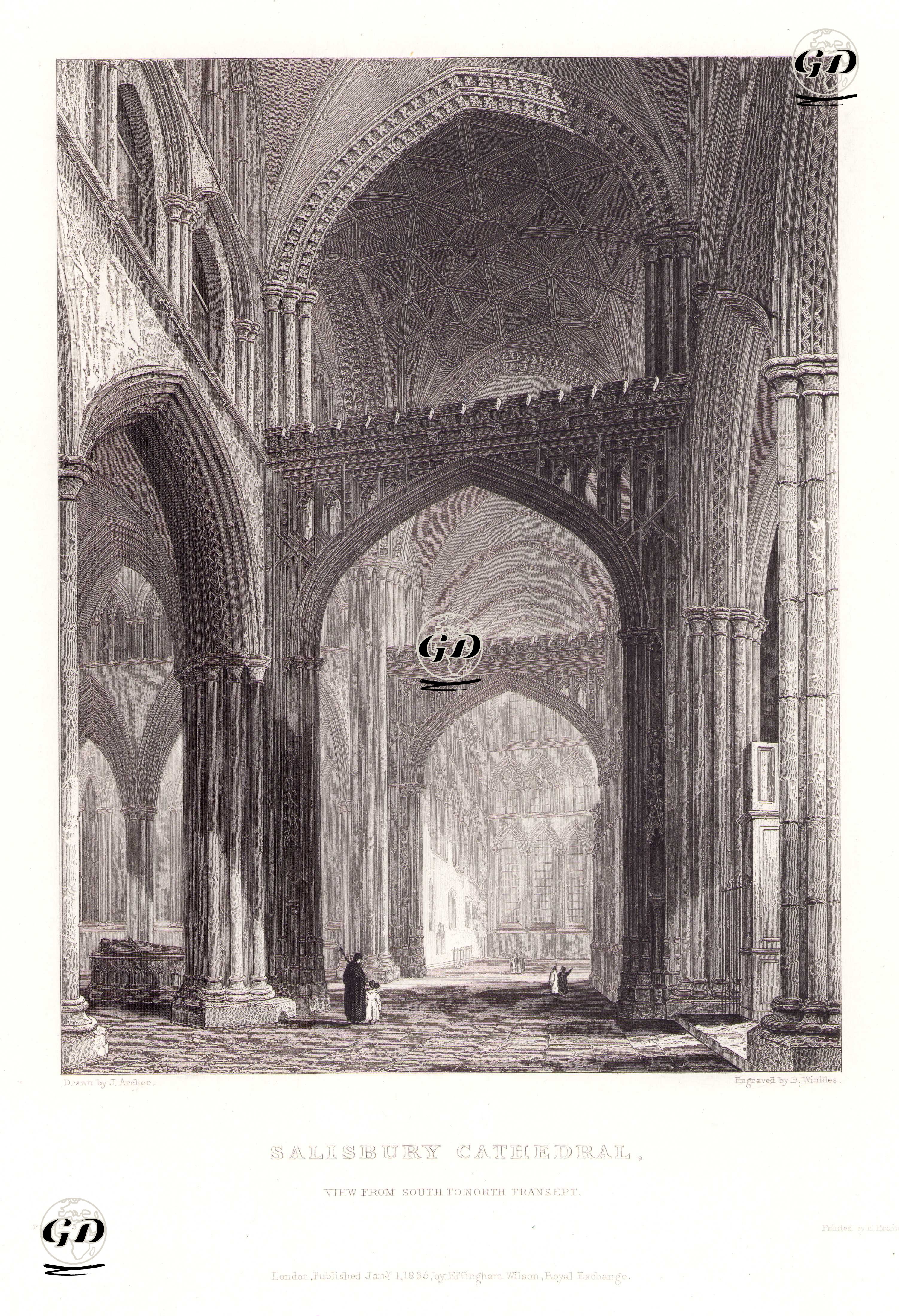 Salisbury Cathedral, View From South To North Transept, Plate 3 - James Archer (1822-1904) - 1835