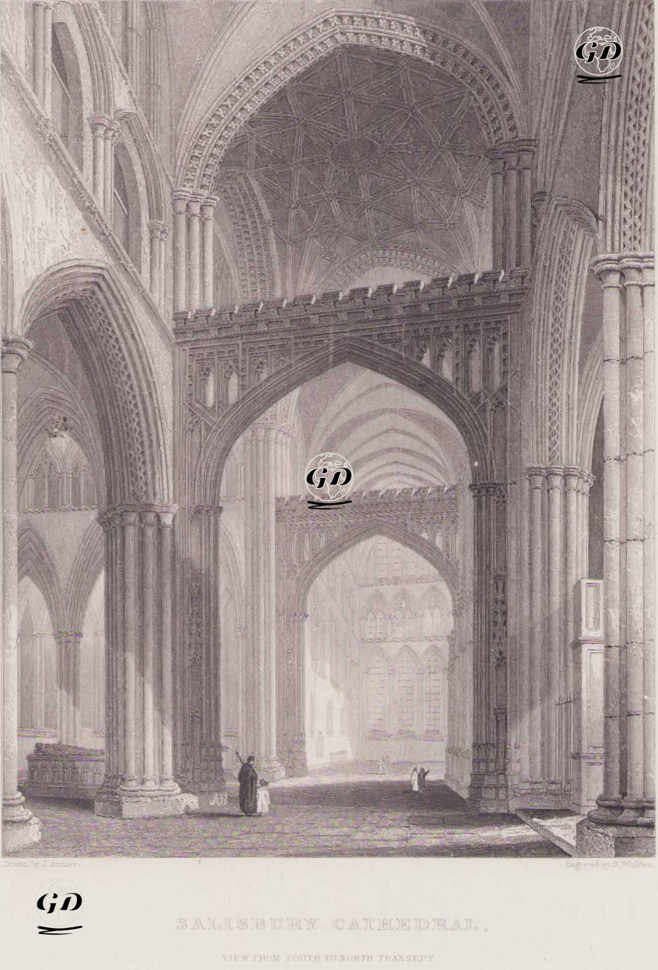 Salisbury Cathedral, View From South To North Transept, Plate 3 - James Archer (1822-1904) - 1835