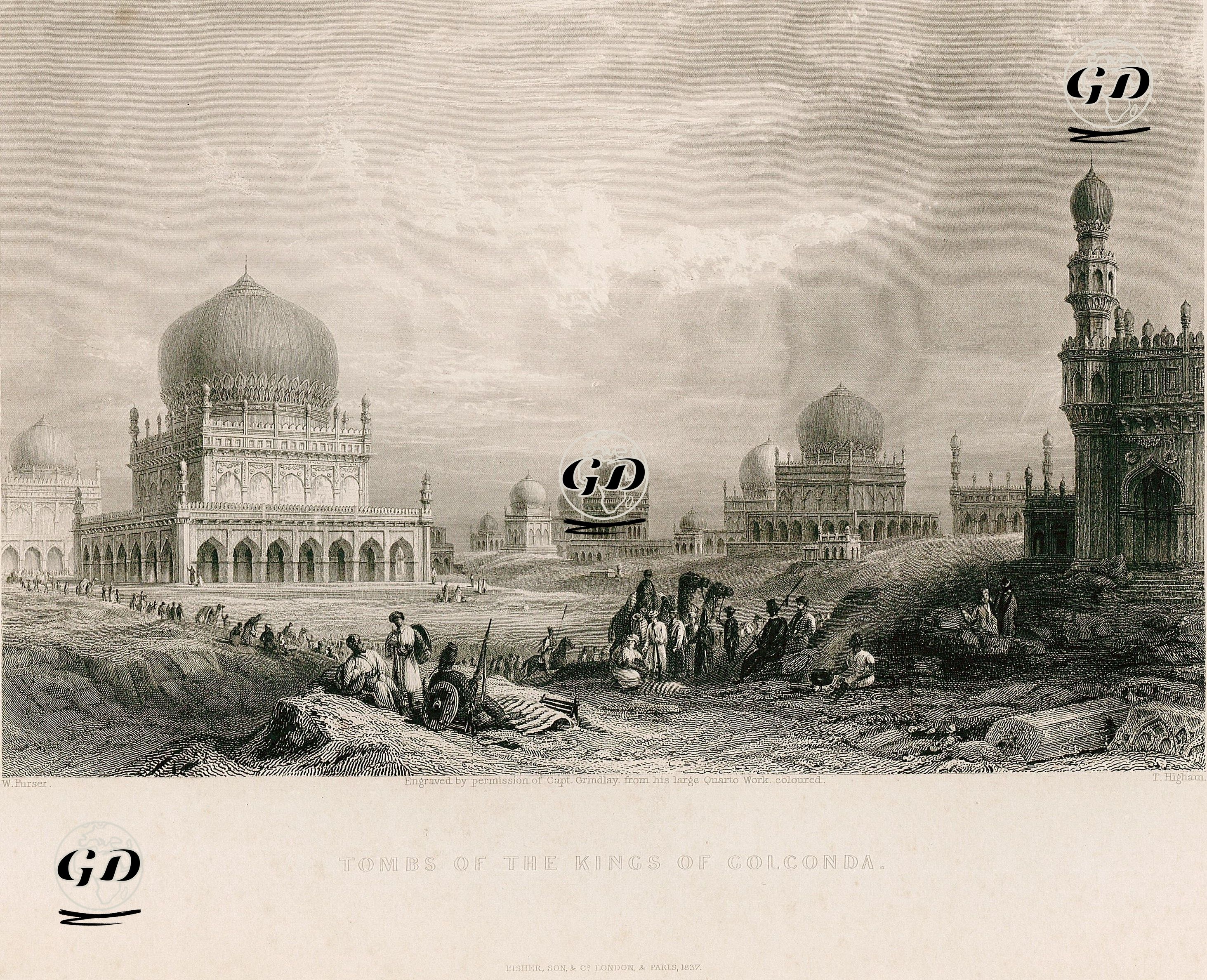 Haydarabad Golconda'da Bulunan Kral Mezarları - William Purser (1789-1852) - 1837