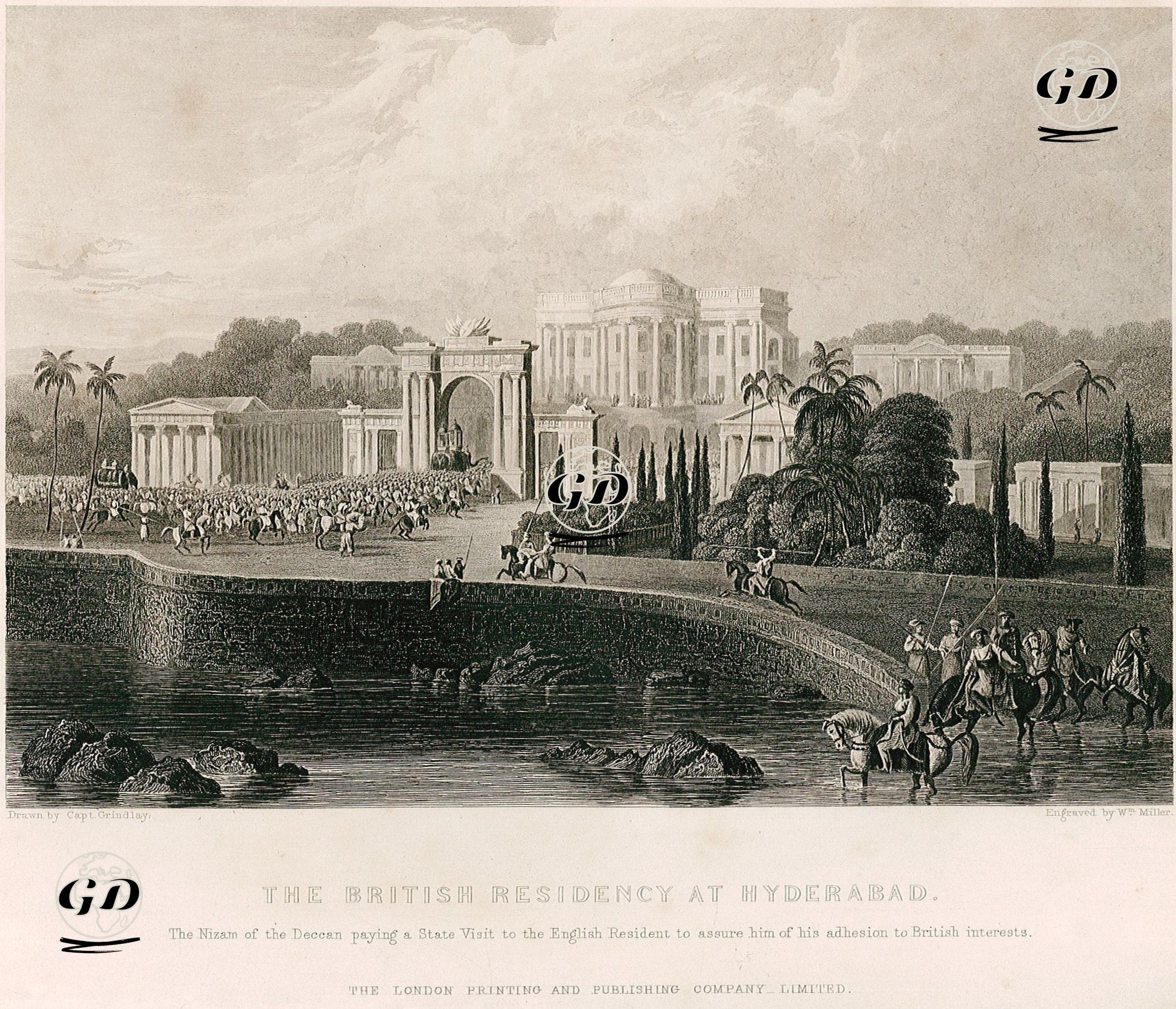 The British Residency At Hyderabad-The Nizam Of Deccan Paying a State Visit To The English Resident to Assure Him Of His 
Adhesion to Biritsh Interest - Captain Robert Melville Grindlay (1786-1877) - 1858