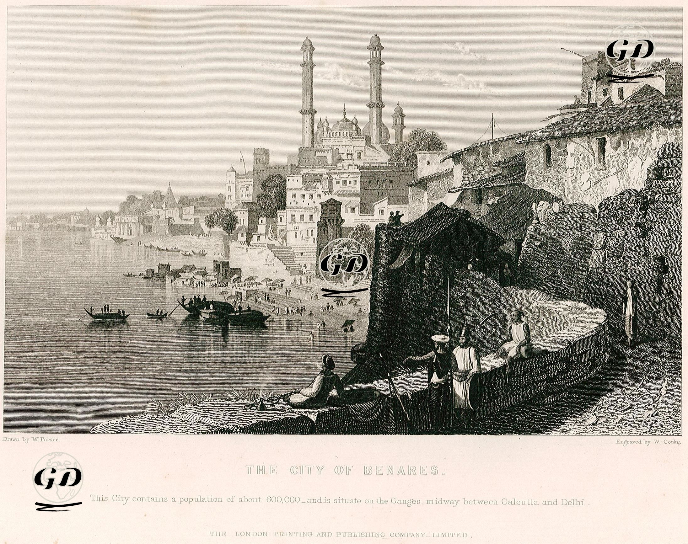 Varanasi (Benares) Şehri - William Purser (1789-1852) - 1858