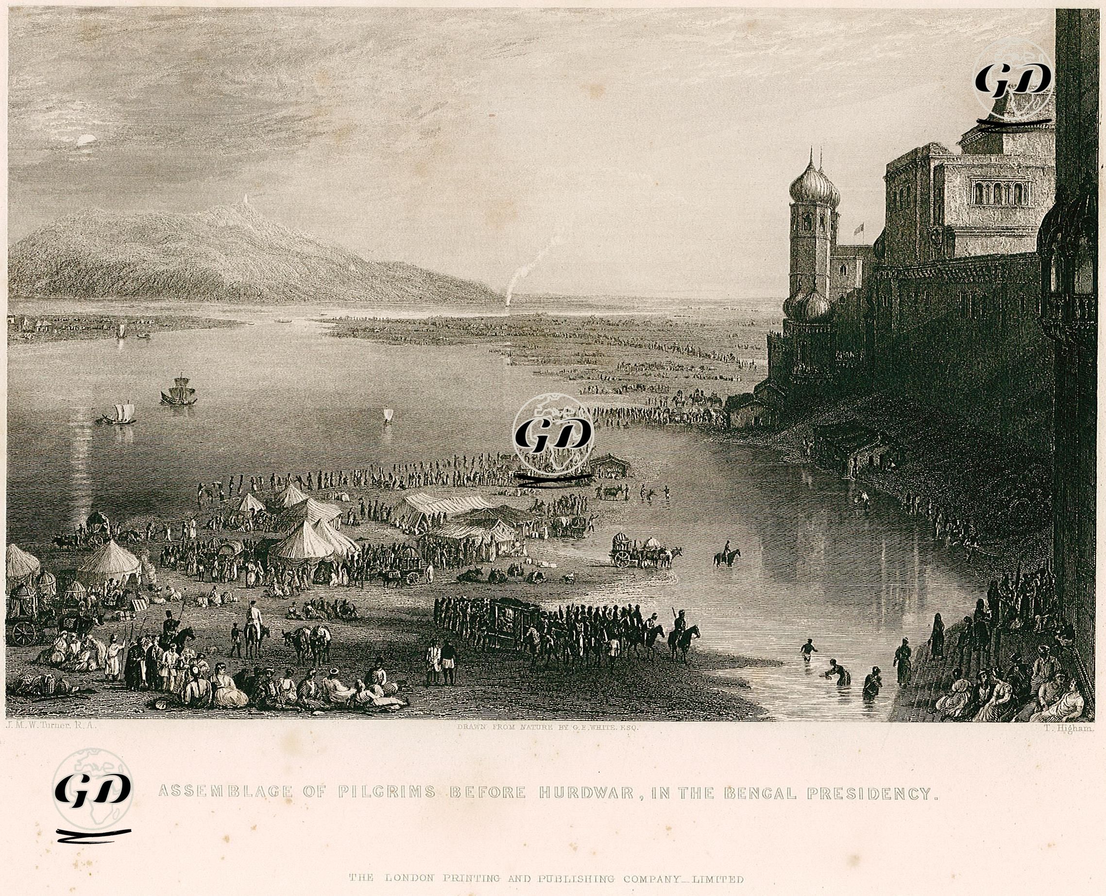 Hindu Hacıların Haridwar Şehrinde Toplanması - Joseph Mallord William Turner (1775-1851)-George Francis 
White (1808-1898) - 1858