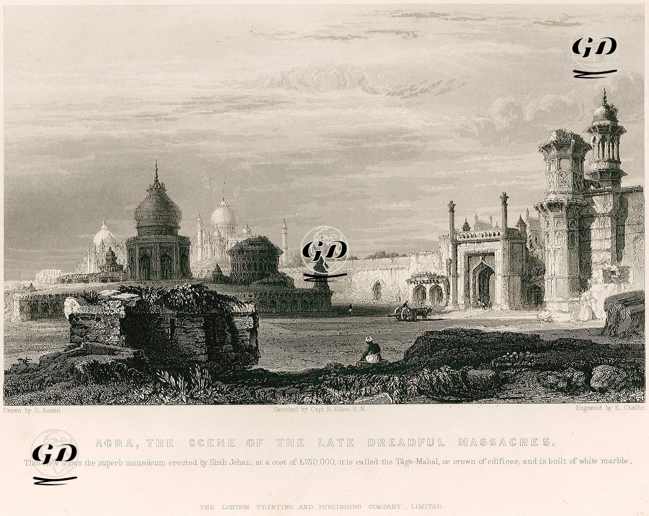 Agra Şehri Ve Babür İmparatoru Şah Cihan Tarafından Yaptırılan Tac Mahal - Samuel Austin (….-1834) - 1858