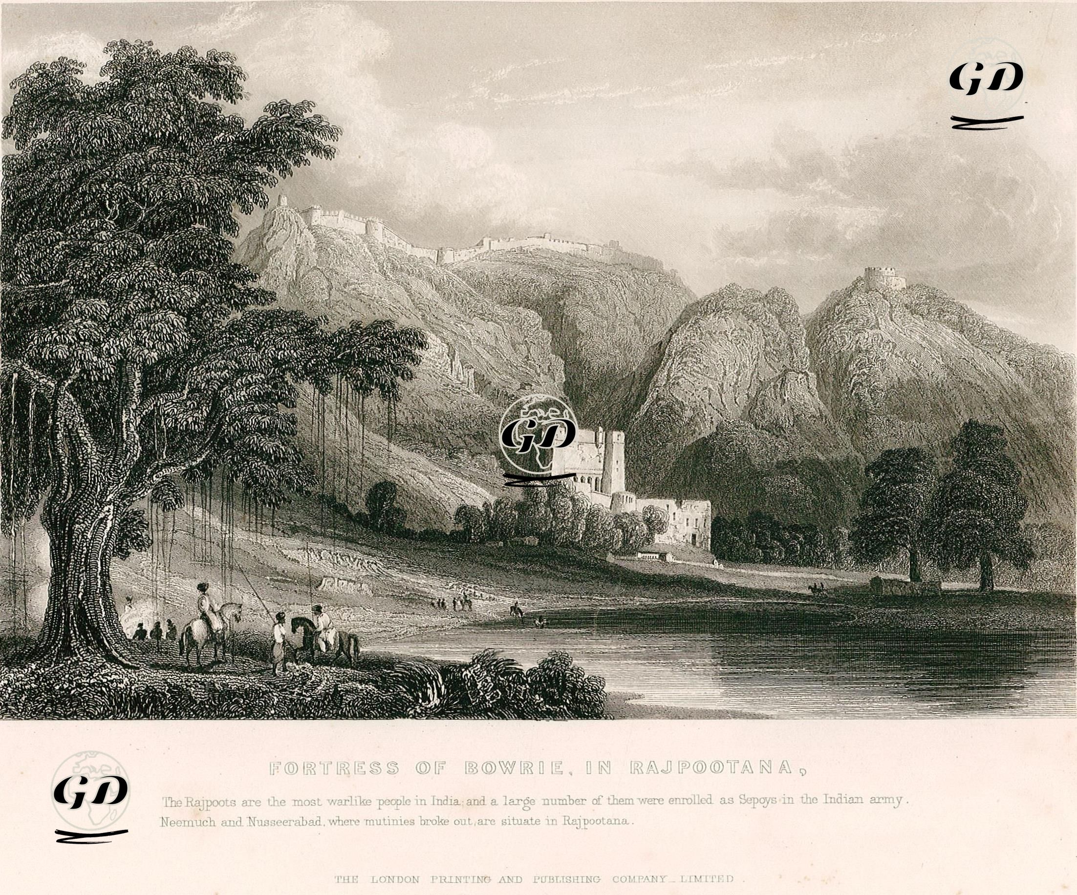 Fortress Of Bowrie In Rajpootana-The Rajpoots Are The Most Warlike People in India And A Large number Of Them Were
Enrolled As Sepoys in The Indian Army. Neemuch And Nusseerabad Where Mutinies Broke Out Are Situate in Rajpootana -  - 1860's