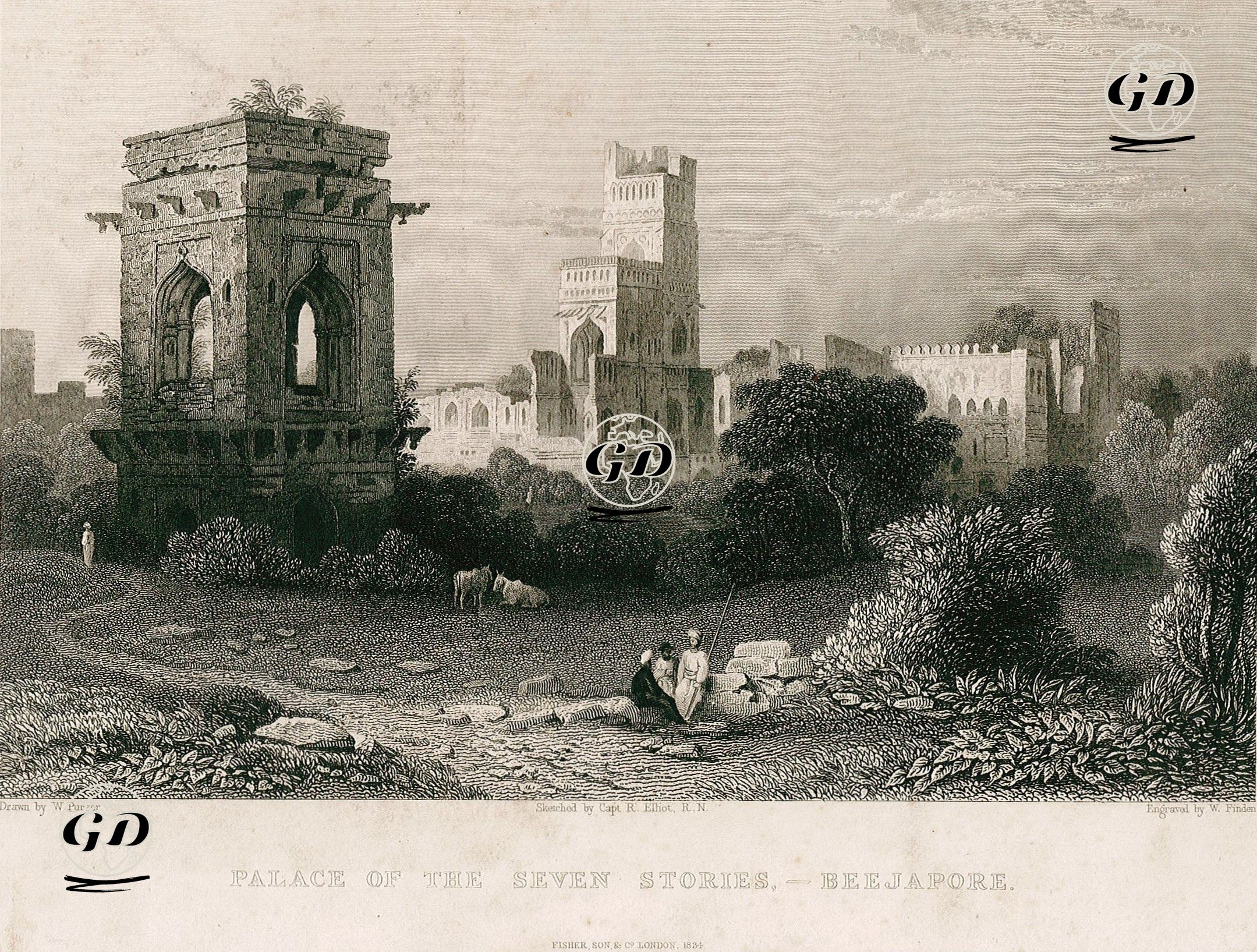 Bijapur Sultanı Mohammed Adil Shah'ın Seven Stories (Yedi Hikaye) Sarayı - William Purser (1789-1852)-Capt.R.Elliot - 1834