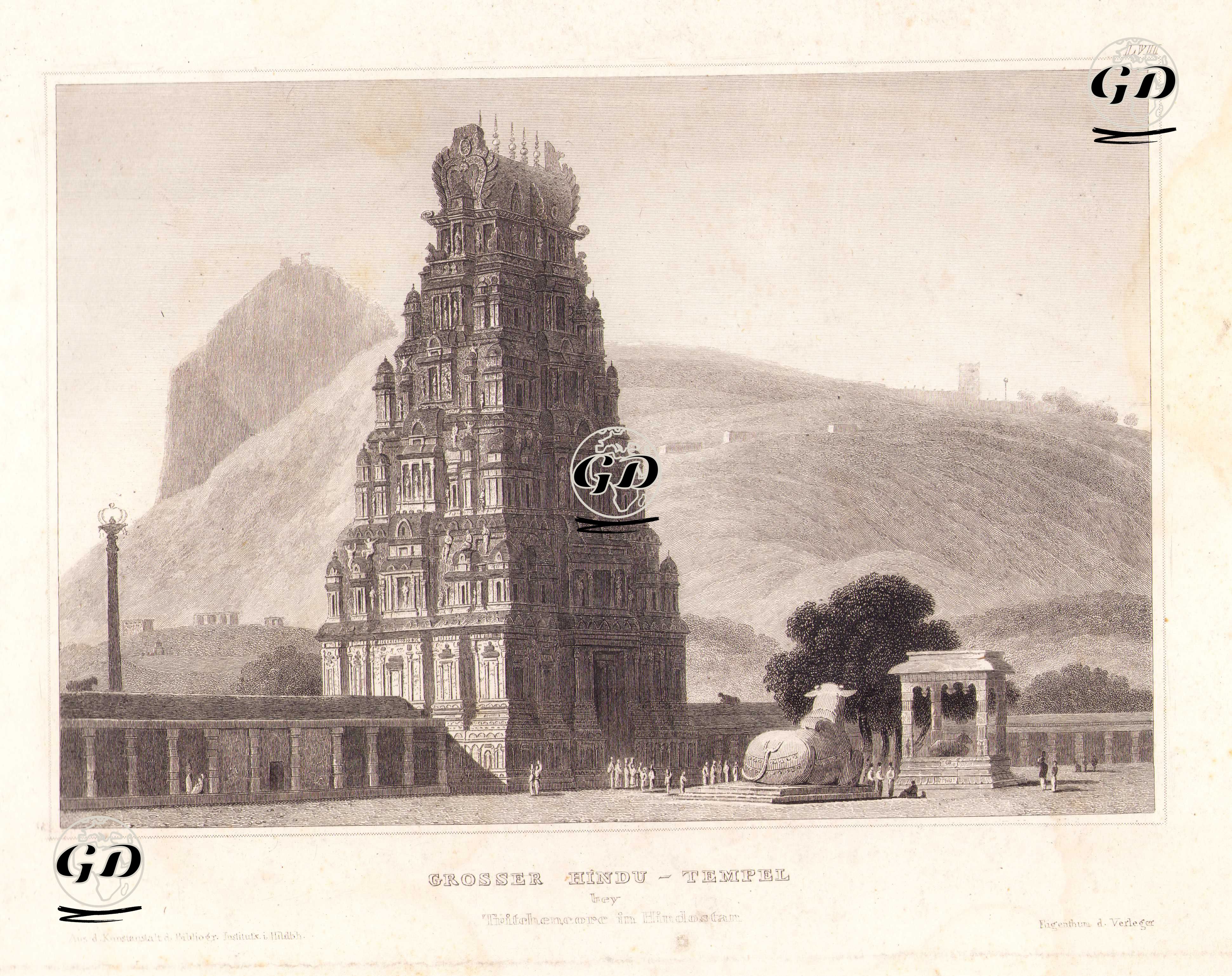 Grosser Hindu Tempel Bey Tritchencorc in Hindostan (Great Hindu Temple in Tritchencore in Hindustan) -  - 1840
