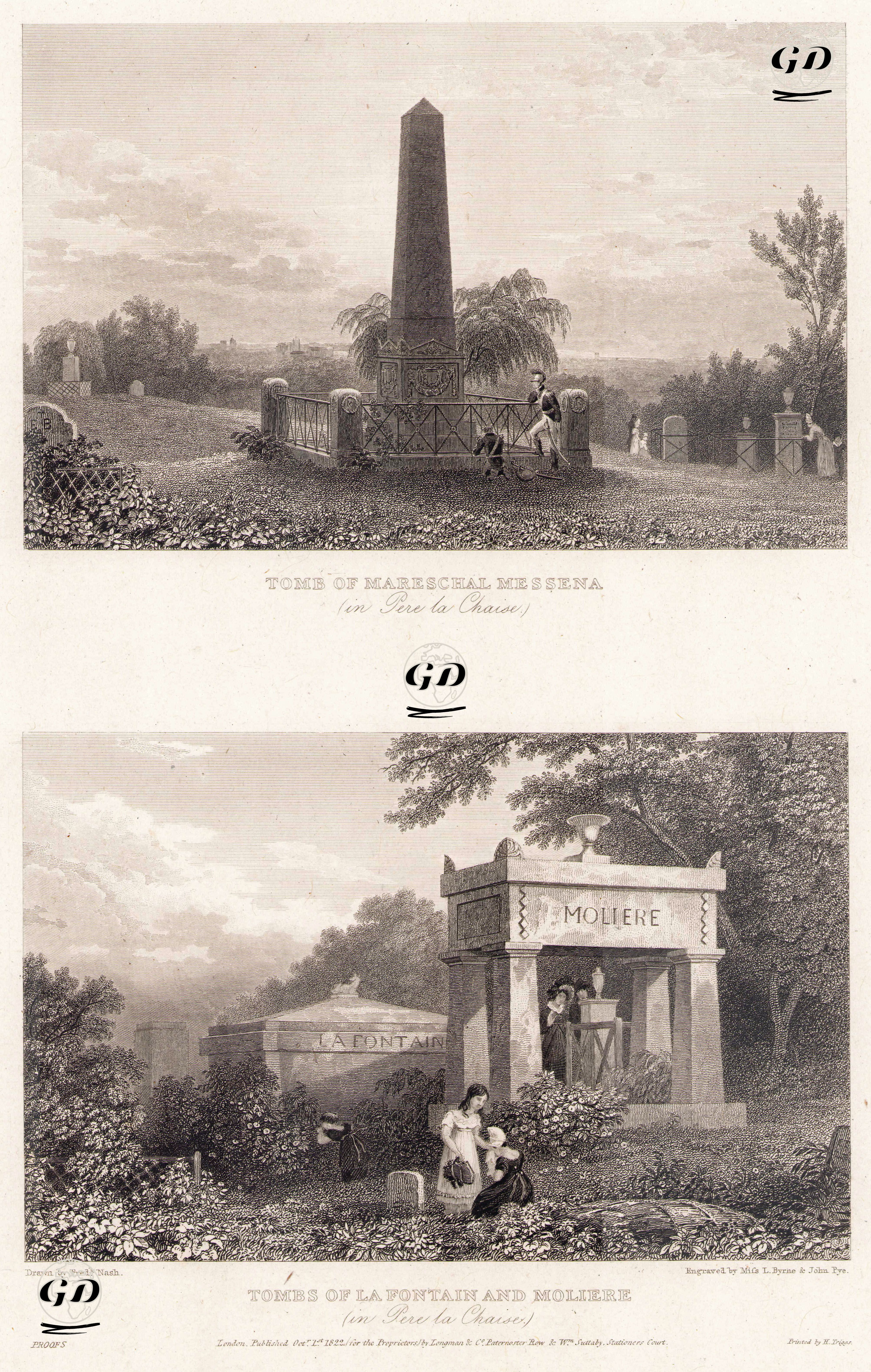 Pere Lachaise Mezarlığındaki Mareşal Messena'nın, La Fontaine ve Moleire'nin Mezarları - Frederick Nash (1782-1856) - 1822