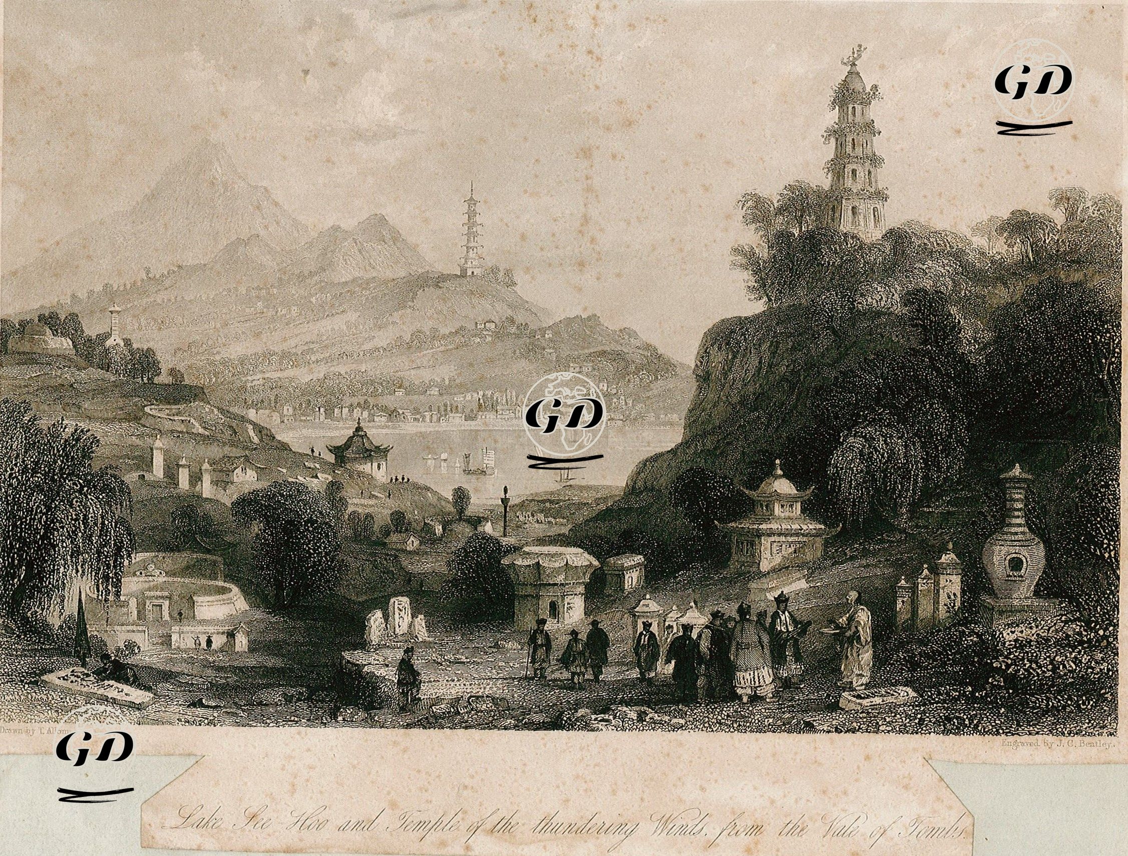 Anıtlar Vadisinden See Ho Gölü Ve Thundering Winds (Gürleyen Rüzgarlar) Tapınağı - Thomas Allom (1804-1872) - 1843