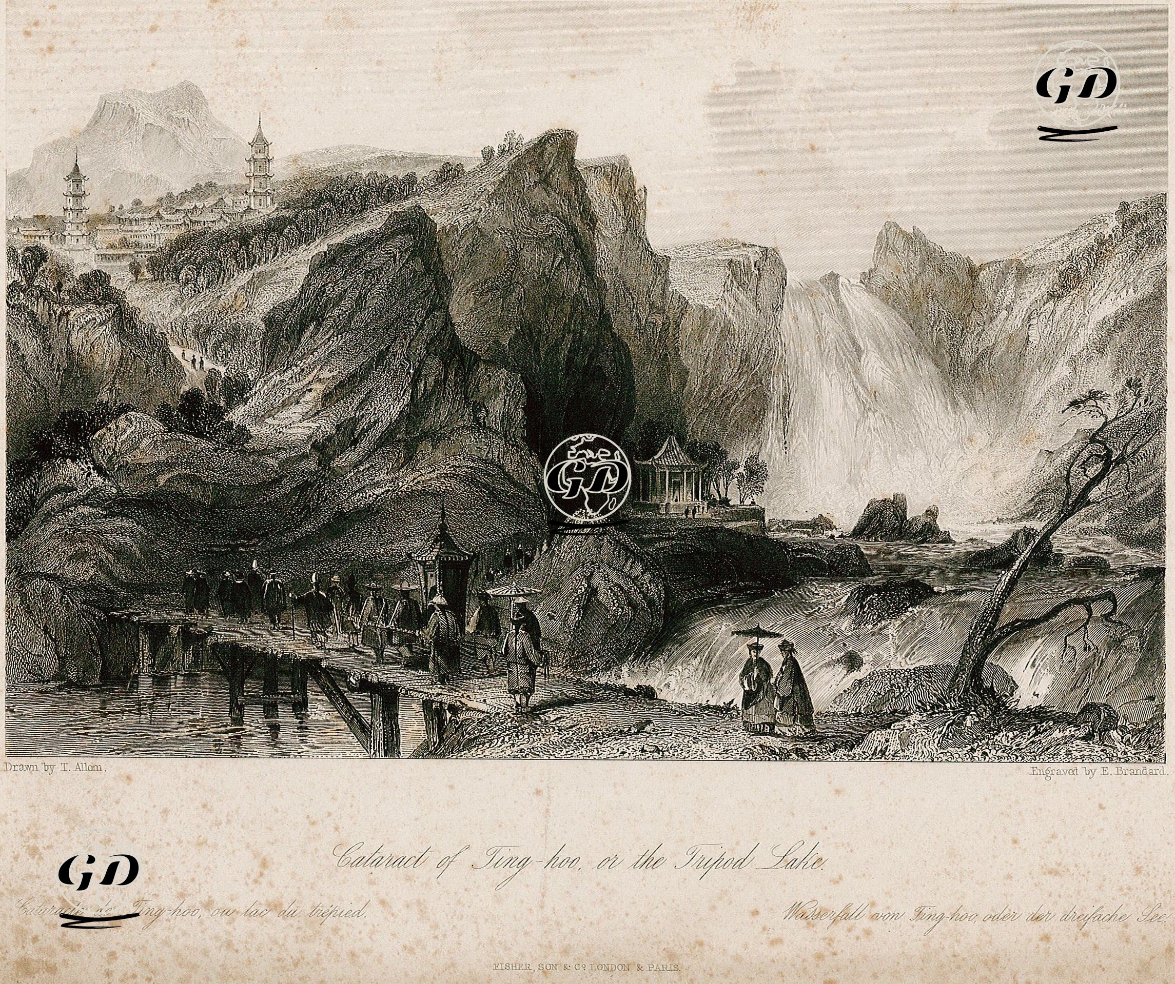 Ting-Hoo Çağlayanı Veya Tripod Gölü - Thomas Allom (1804-1872) - 1843