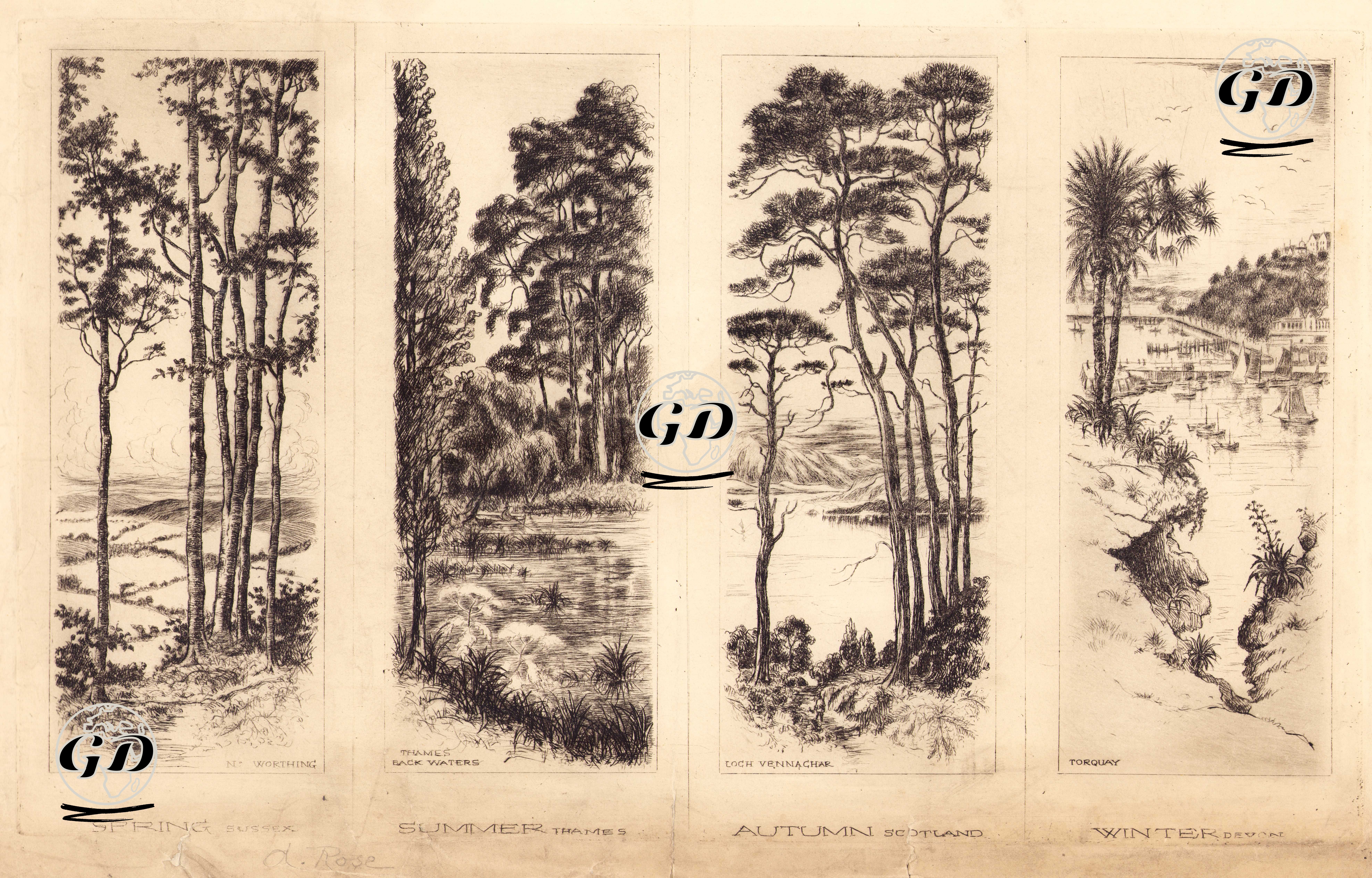 İlkbahar, Sussex, Kuzey Worthing-Yaz, Thames, Thames Back Waters-Sonbahar, İskoçya, Venachar Gölü-Kış, Devon, Torquay -  - 1880's-1890's