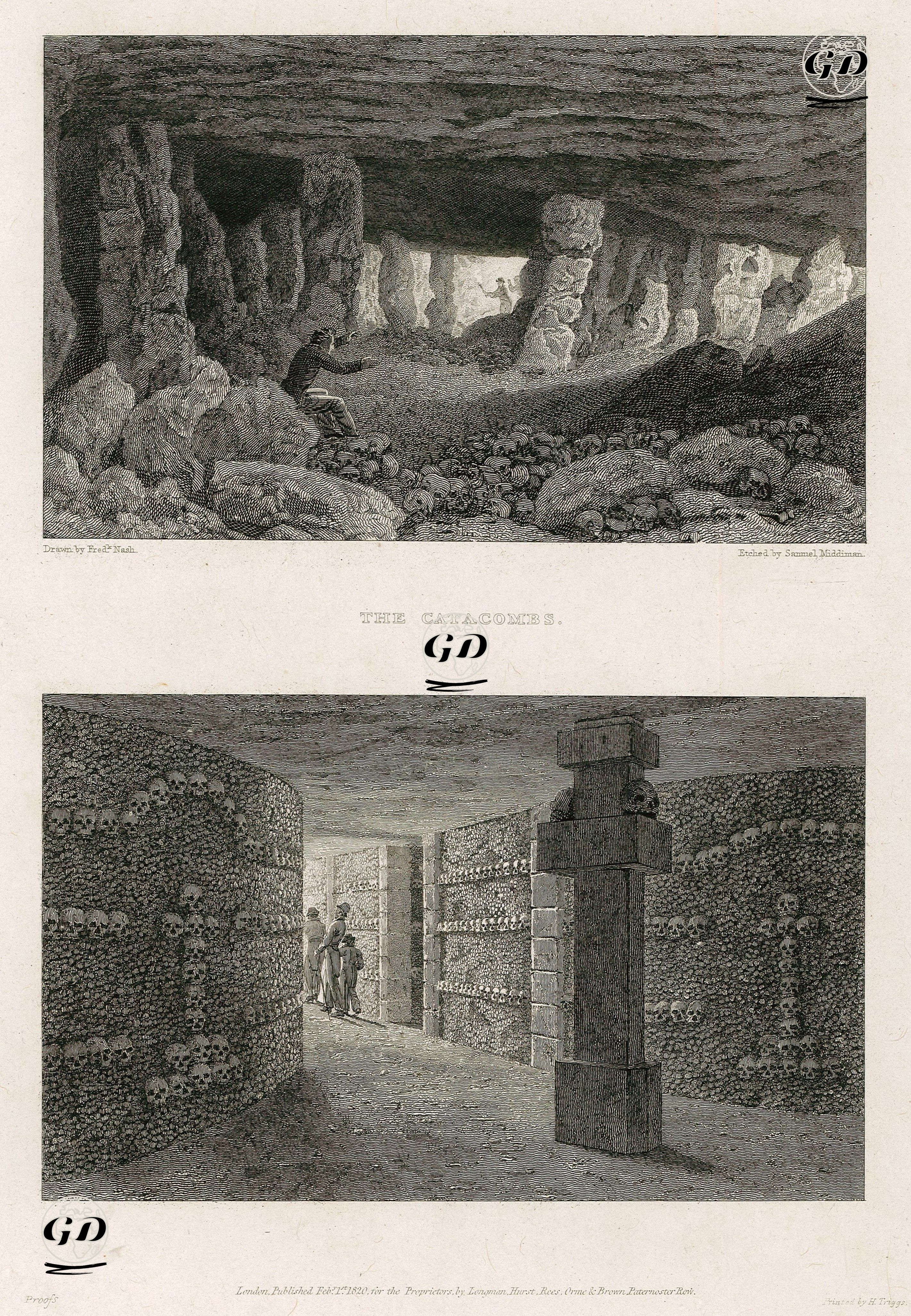 Paris Yer altı Mezarları(Catacombs) - Frederick Nash (1782-1856) - 1820