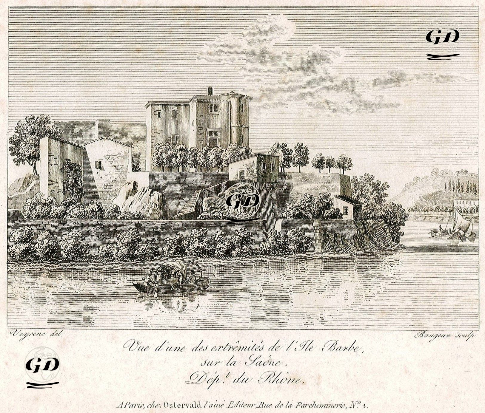 Rhone Nehrinin Kollarından Biri Olan Saone Nehri Üzerindeki Barbe Adası ve Manastırı - Veyrene - 1800's