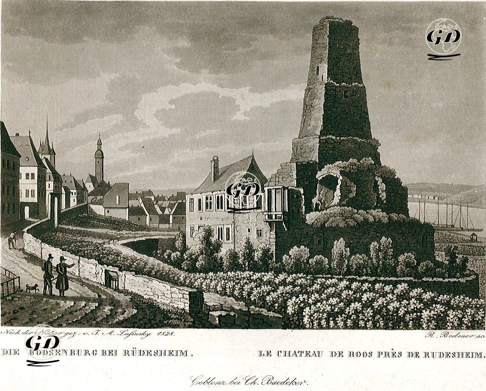 Boosenburg Kalesi, Rüdesheim am Rhein - Johann Adolf Lasinsky (1808-1871) - 1828