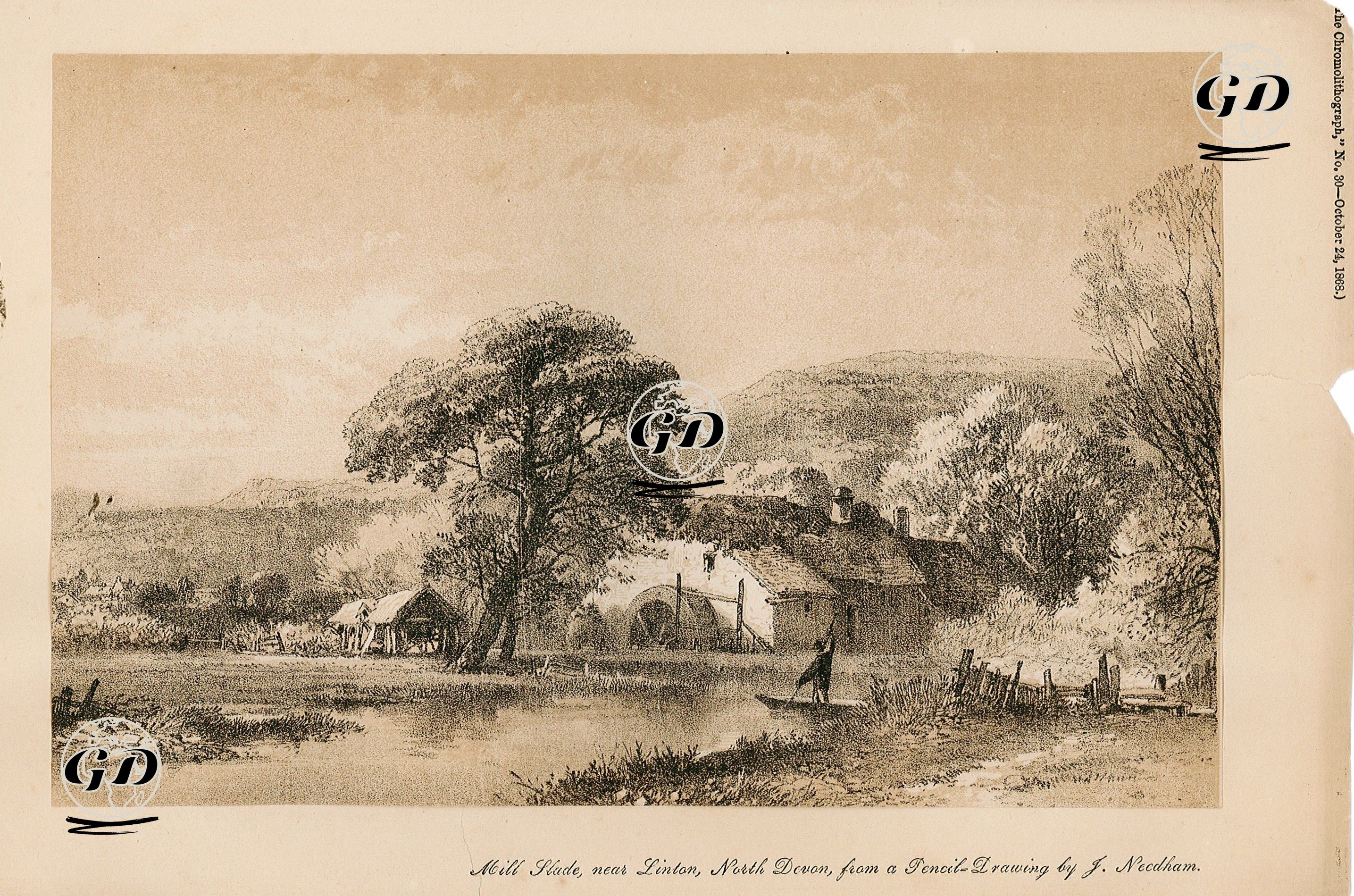 Linton Yakınlarında Su Değirmeni, Kuzey Devon - Josefh Needham (Active 1850-1870) - 1868