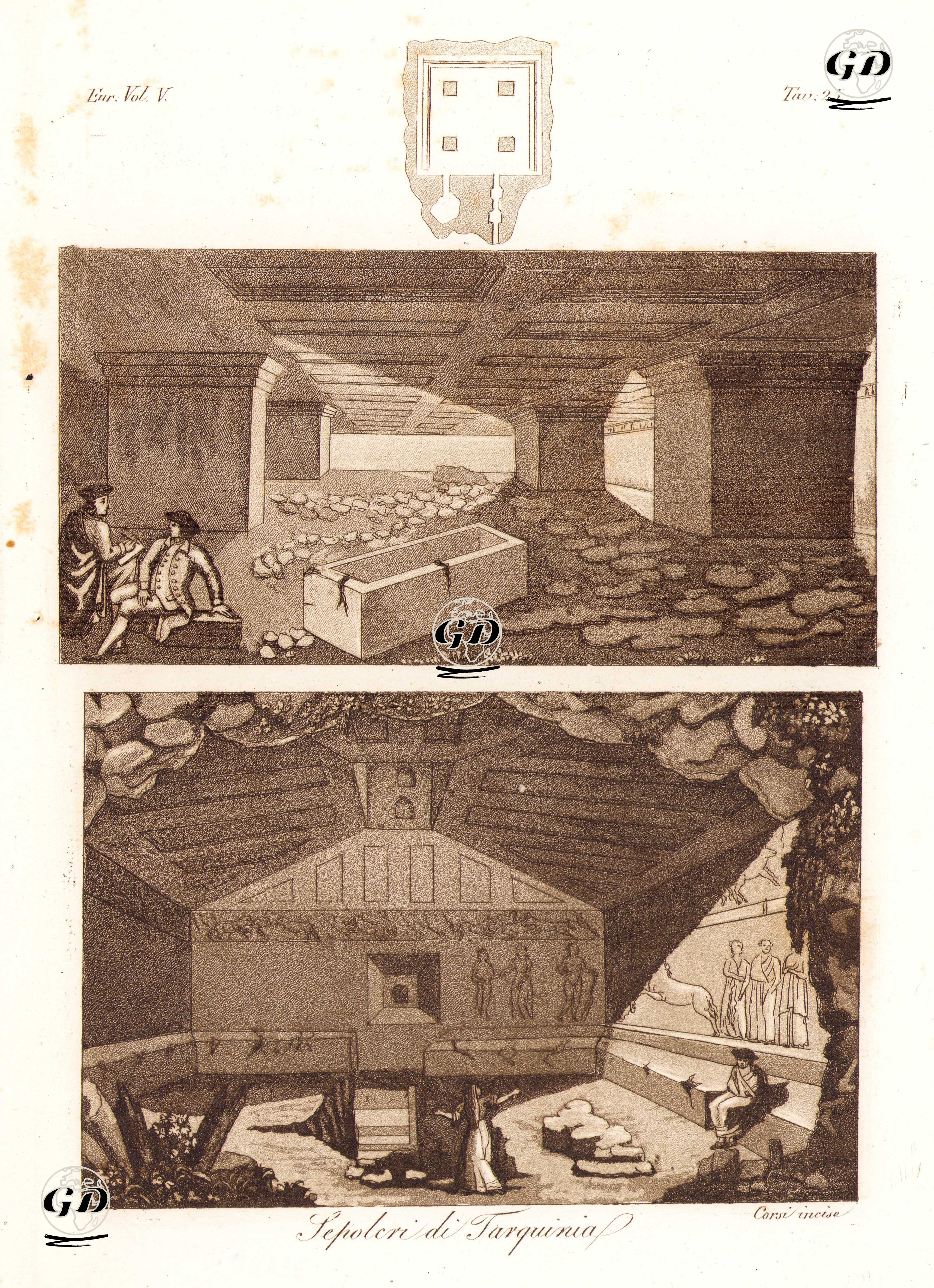 Tarquinia Şehrindeki Etrüsk Antik Mezarları, Avrupa. Cilt V. Resim 25. -  - 1820's-1840's