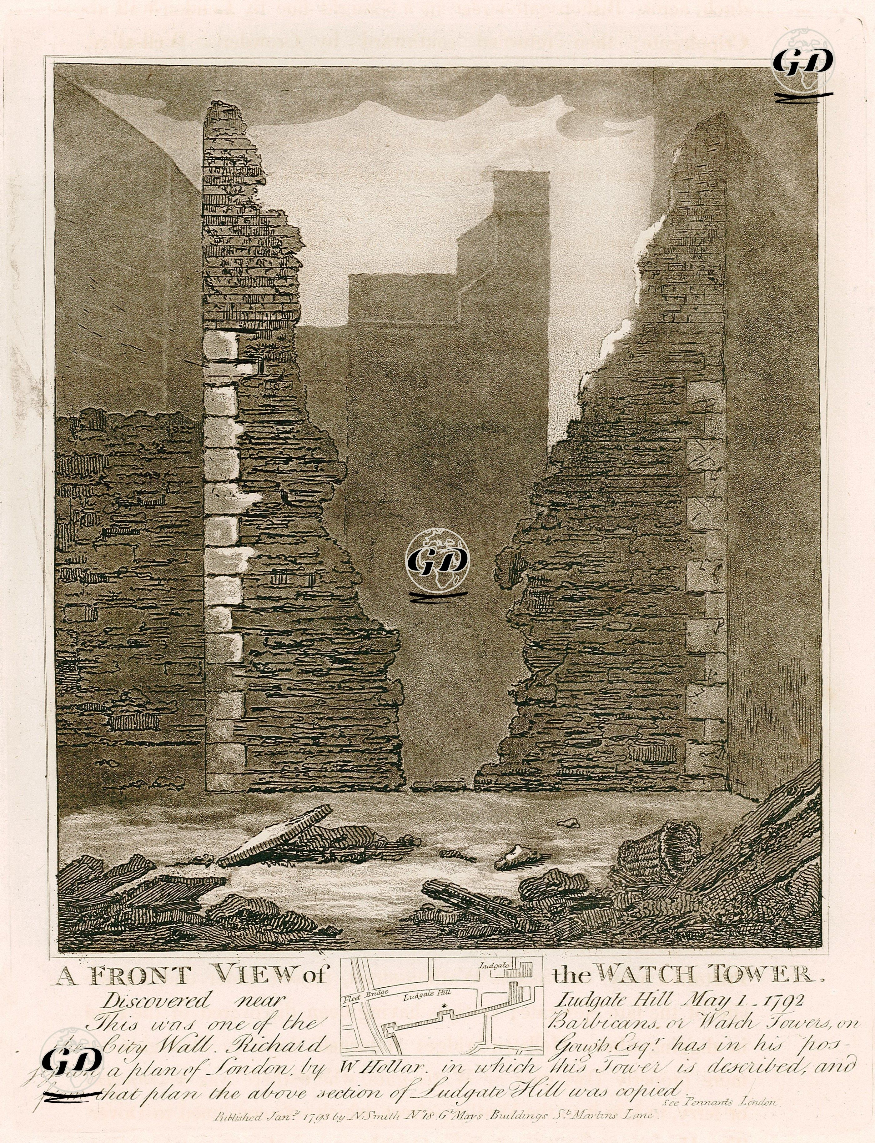 A Front View Of The Watch Tower, Discovered Near Ludgate Hill May 1 1792 -  - 1793