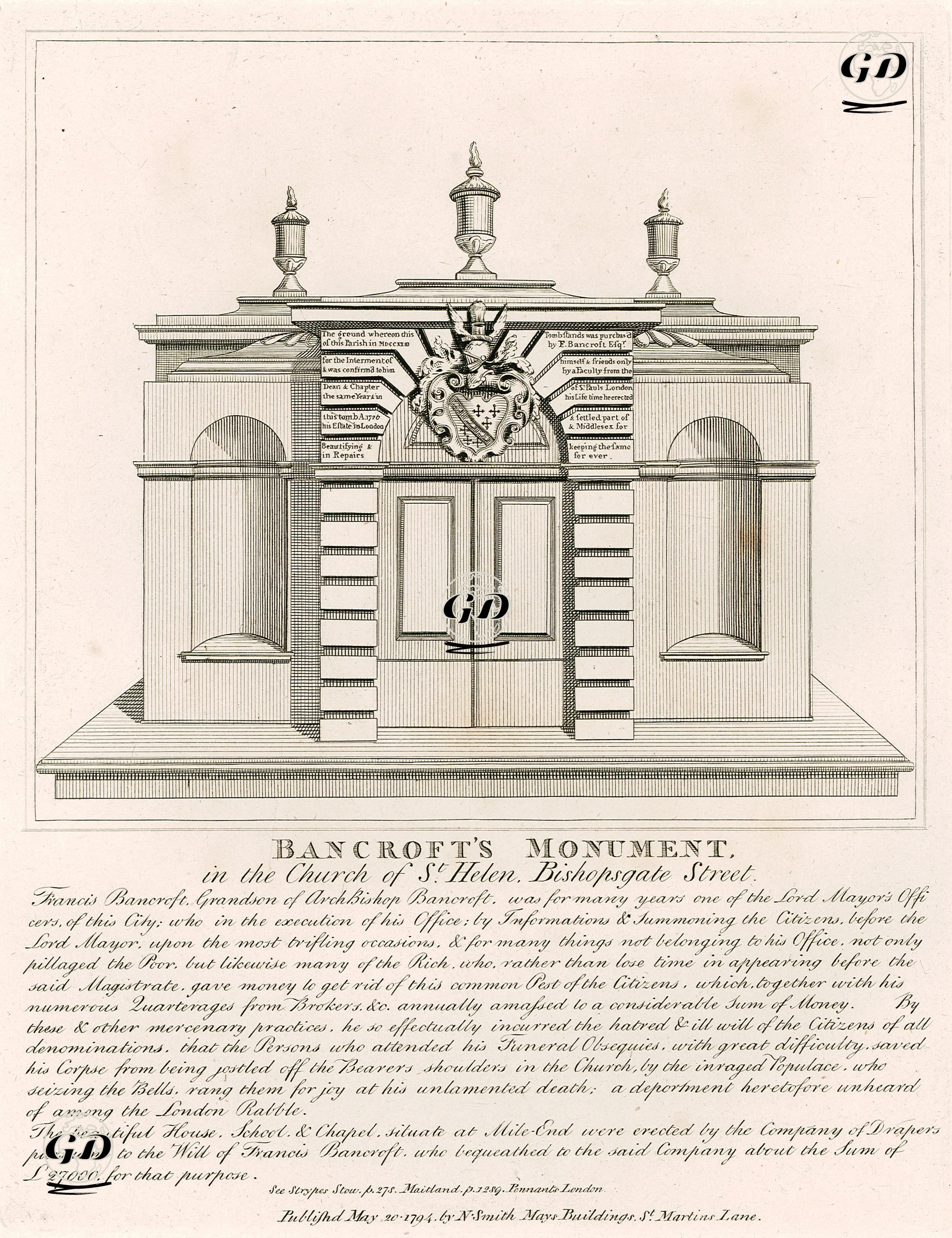 Londra'da Bishopsgate Caddesinde St.Helen Kilisesindeki Francis Bancroft Anıtı -  - 1794