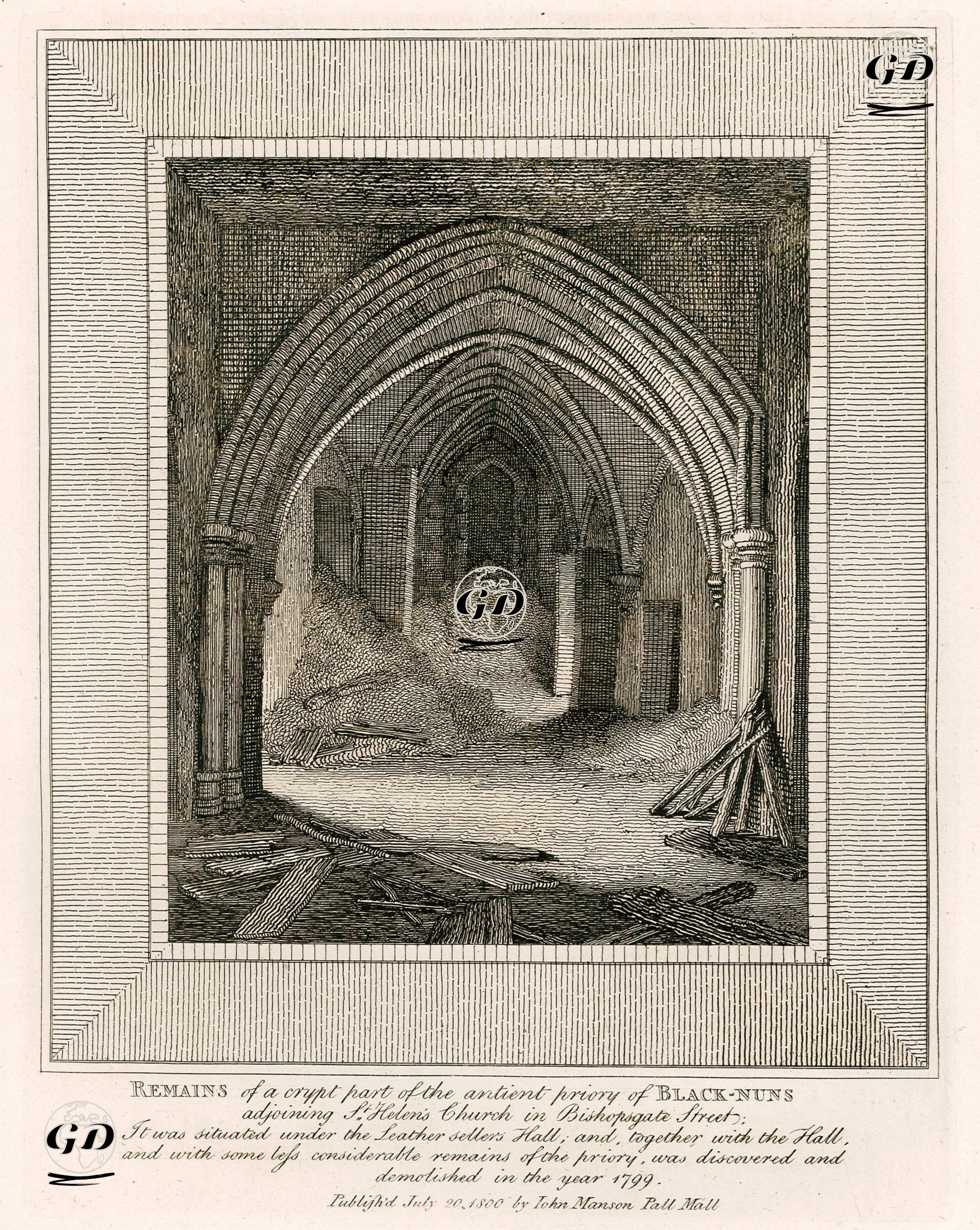 Londra'da Bishopsgate Caddesinde St.Helen Kilisesi'ne Bitişik Kara Rahibeler Manastırının Mahzen Kalıntıları -  - 1800