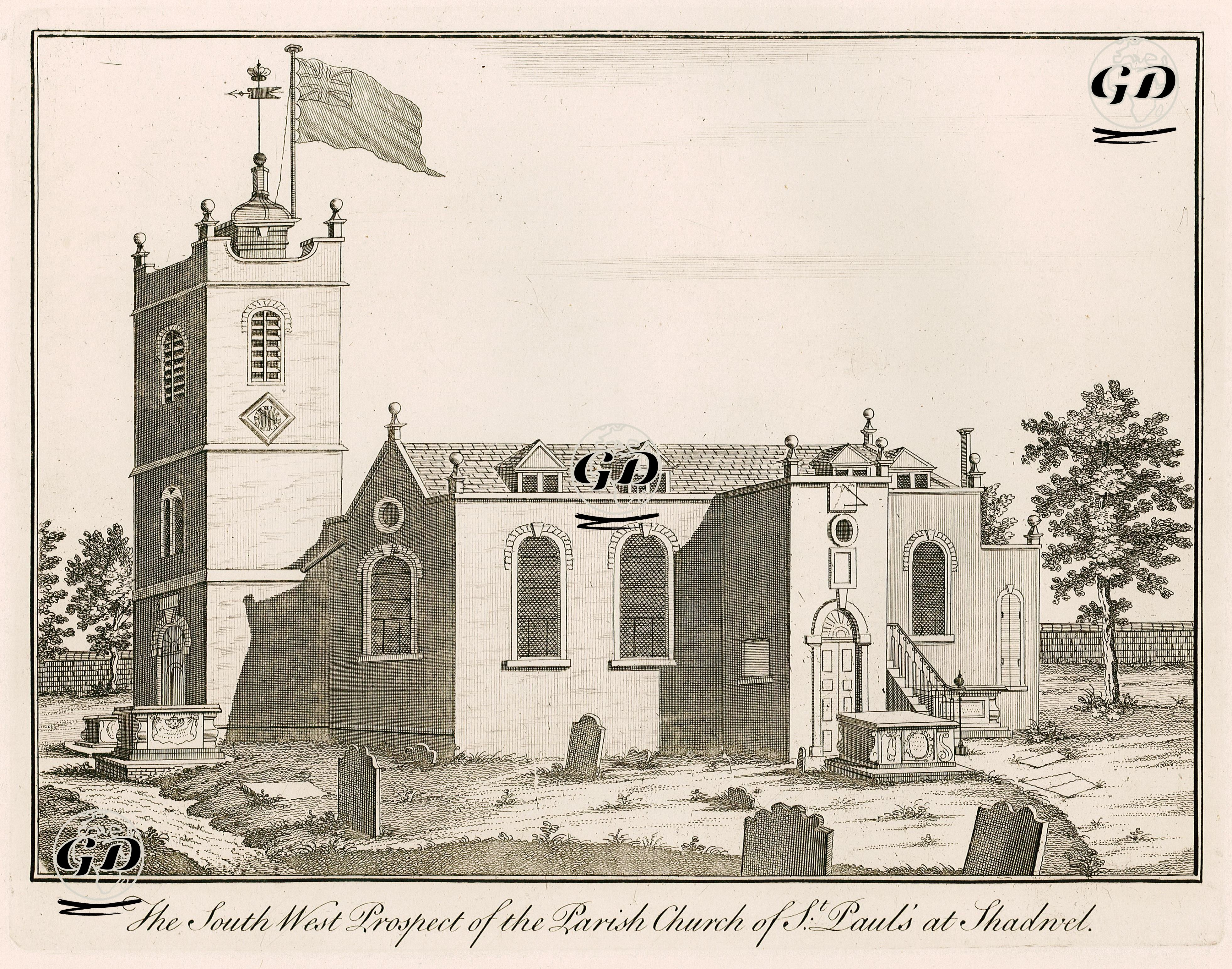 Shadnel'de St.Paul's Parish Kilisesinin Güney Batı Görüntüsü -  - 1750's