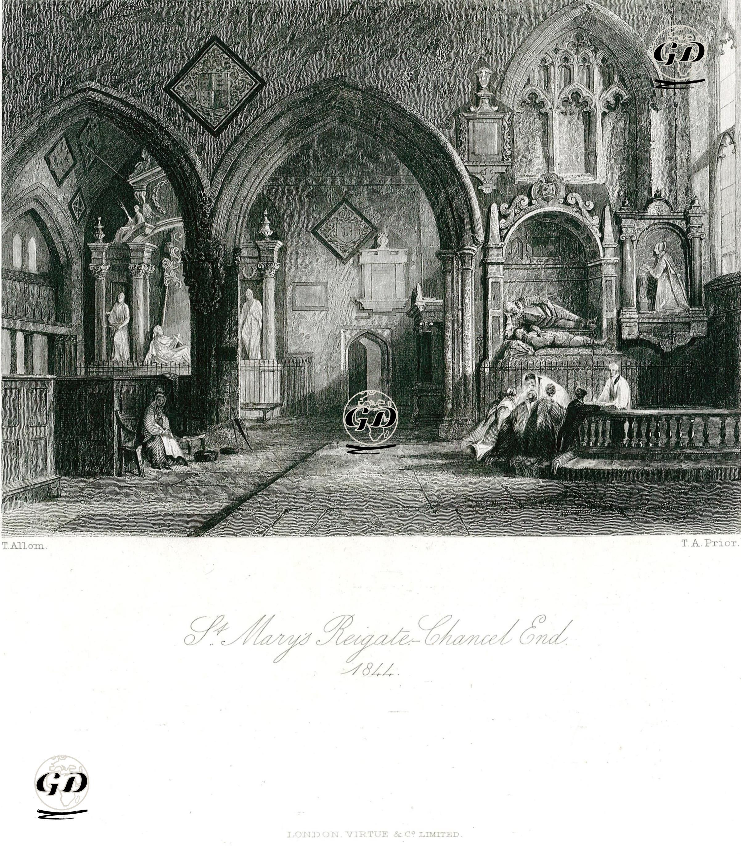St.Mary's Reigate Chancel End, 1844 - Thomas Allom (1804-1872) - 1840's