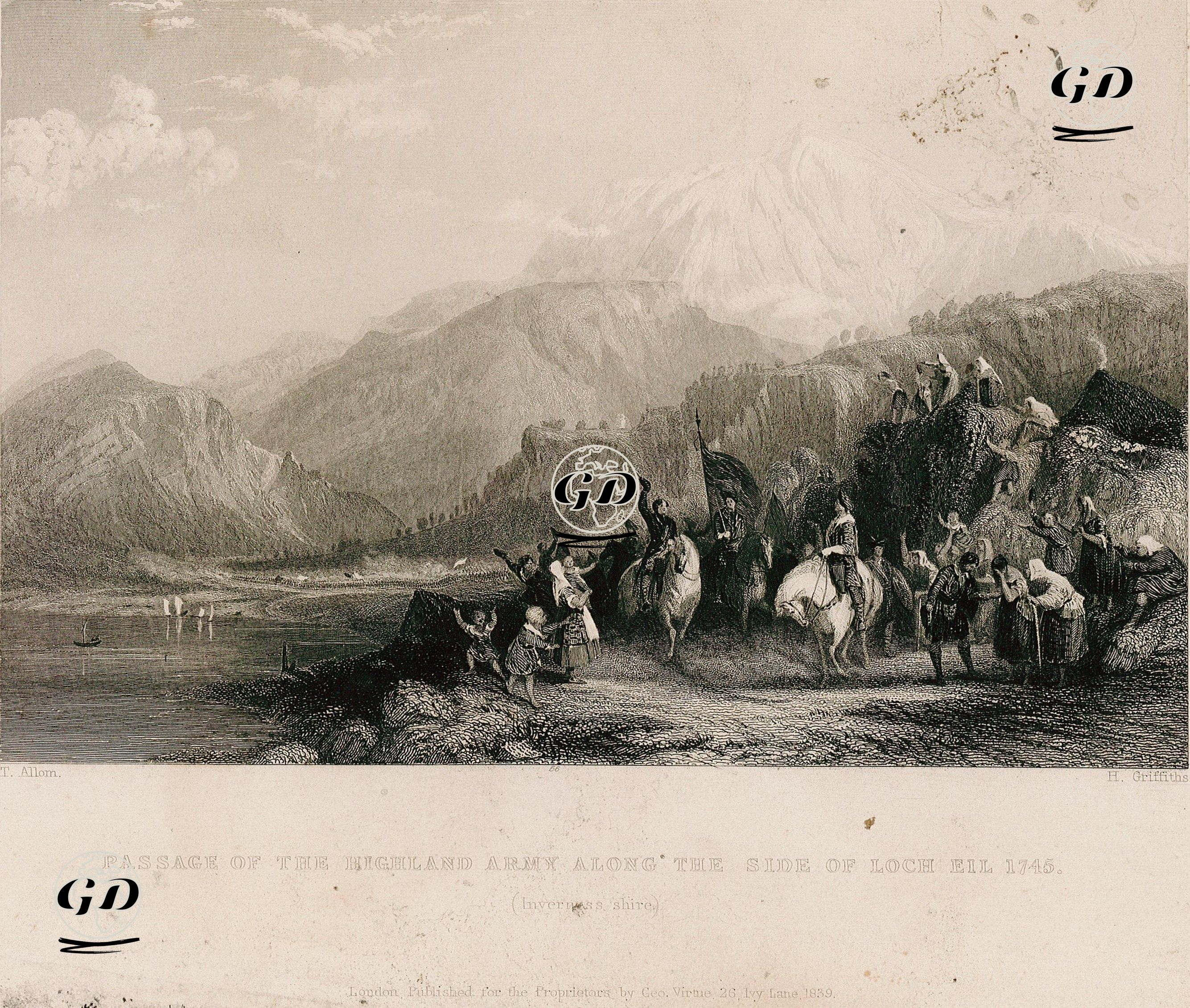 İskoçya Ordusunun 1745 Yılında İnvernesshire Bölgesinde Eil Gölünden Geçişi - Thomas Allom (1804-1872) - 1830's-1840's