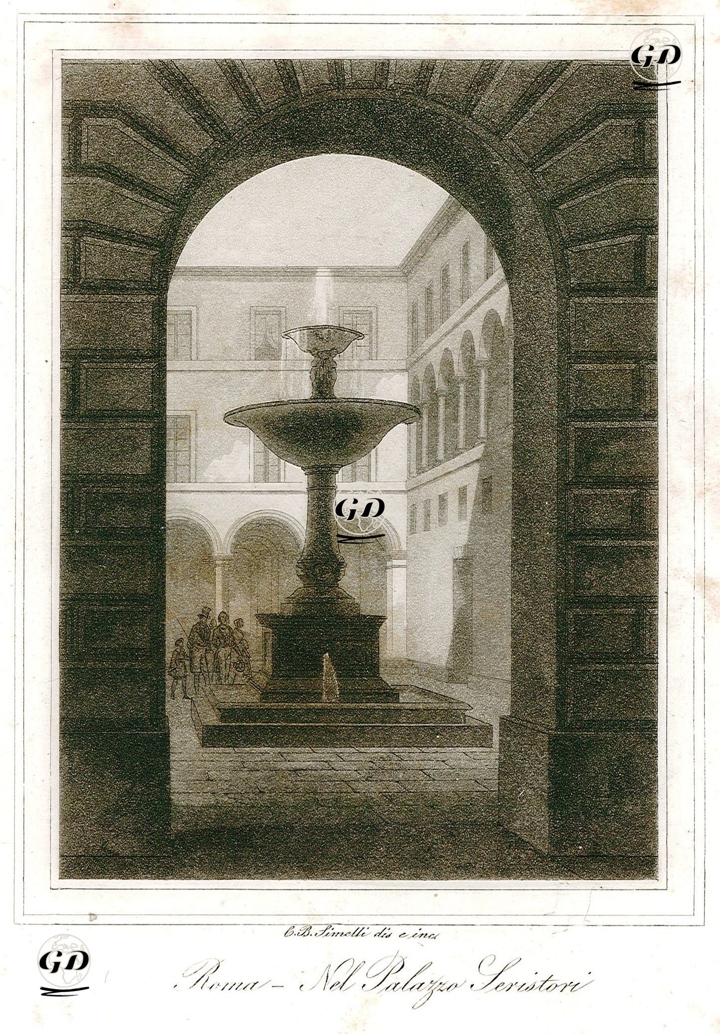 Roma'da Serristori Malikhanesi (Palace), Avlusu ve Şadırvanı -  - 1850's